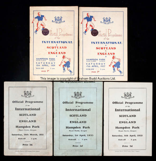 A complete set of the five programmes for the Scotland v England international matches played at Ham...