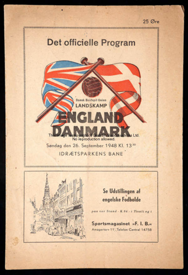 Denmark v England international match programme played at the Idraetspark Copenhagen 26th September ...