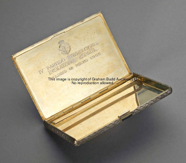 A Spanish silver cigarette case commemorating the Spain v England international match played in Madr...