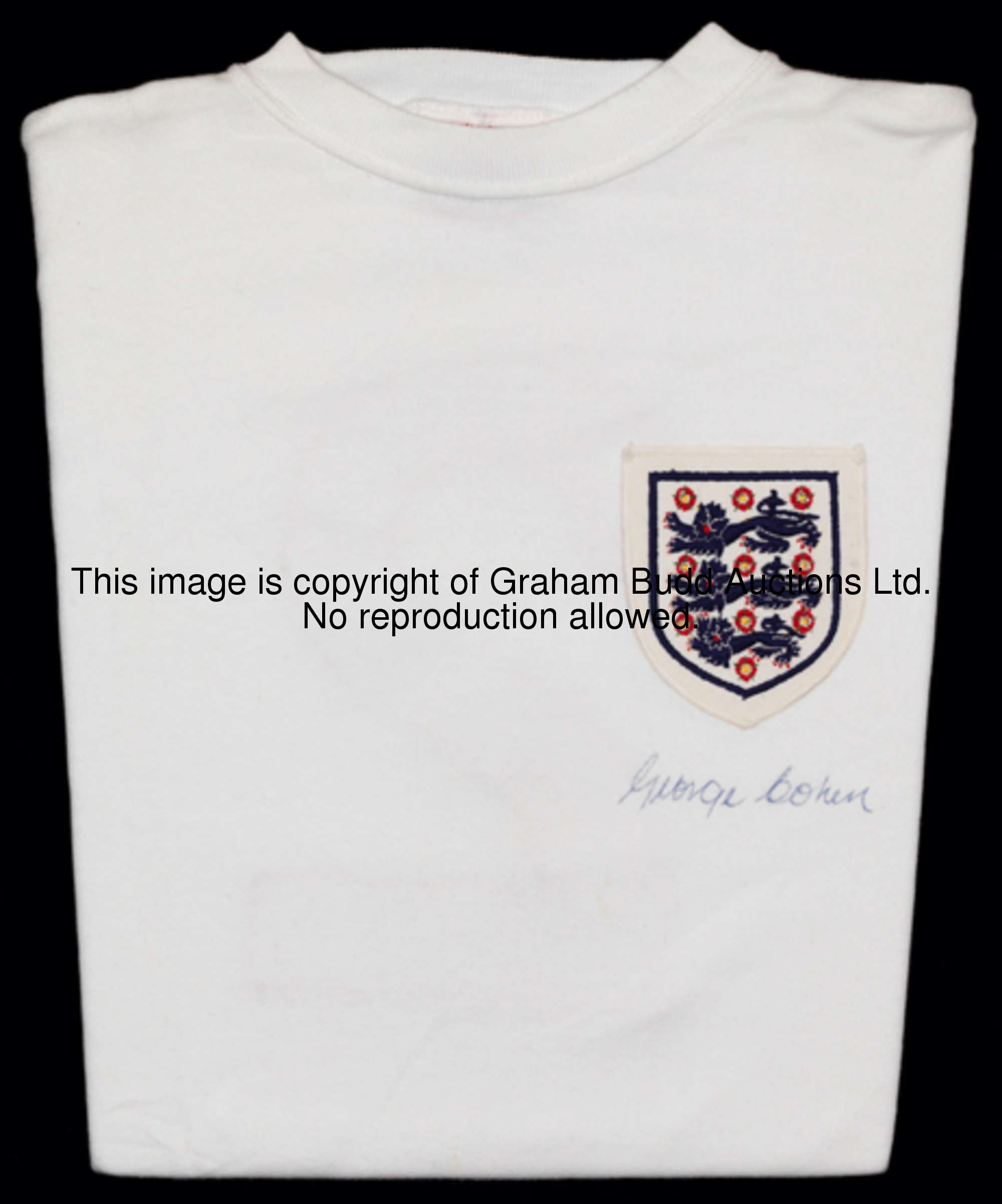 George Cohen: a signed white England No.2 jersey season 1967-68, signed by George Cohen beneath the ...