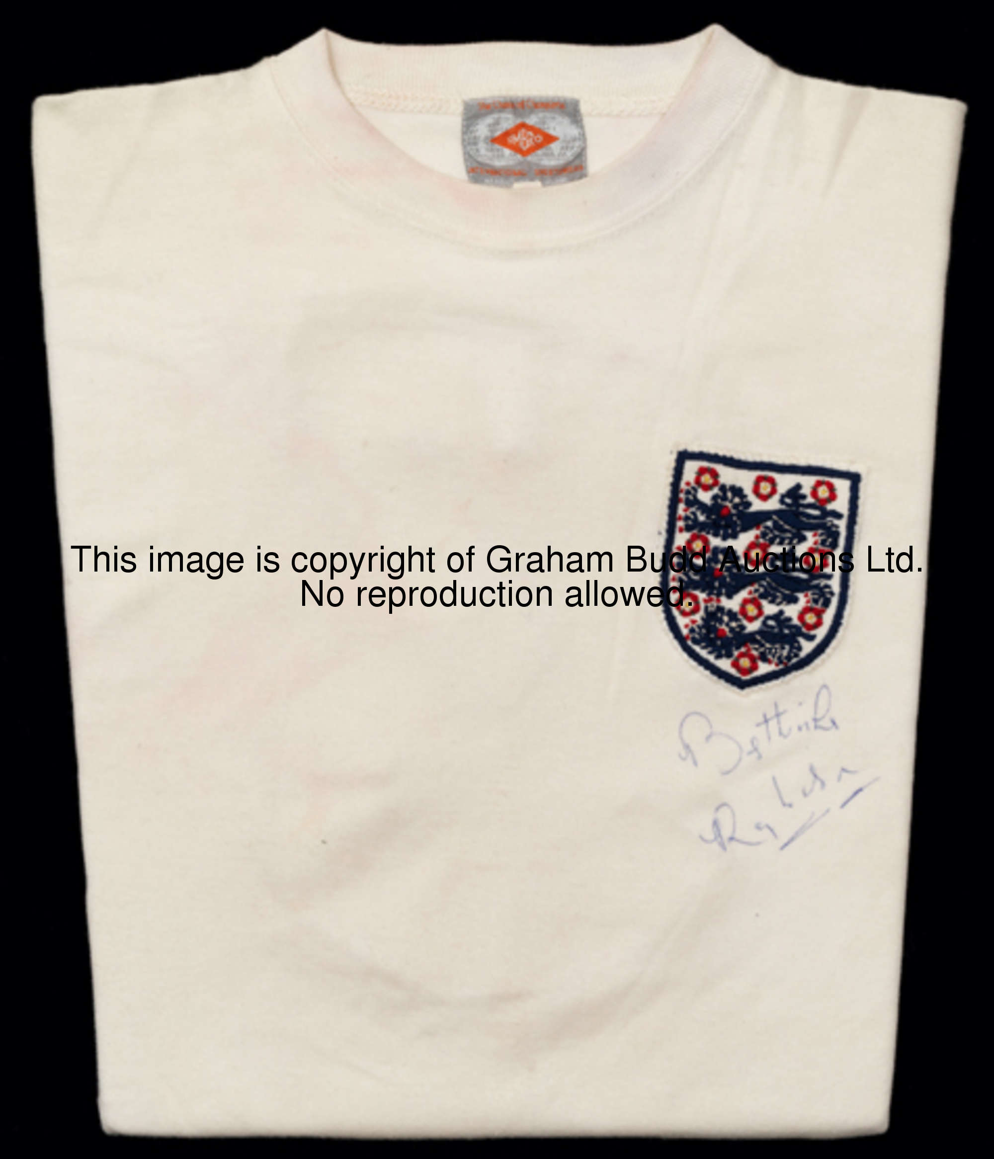 Ray Wilson: a signed tournament-worn white England No.3 1966 World Cup jersey, signed by Ray Wilson ...