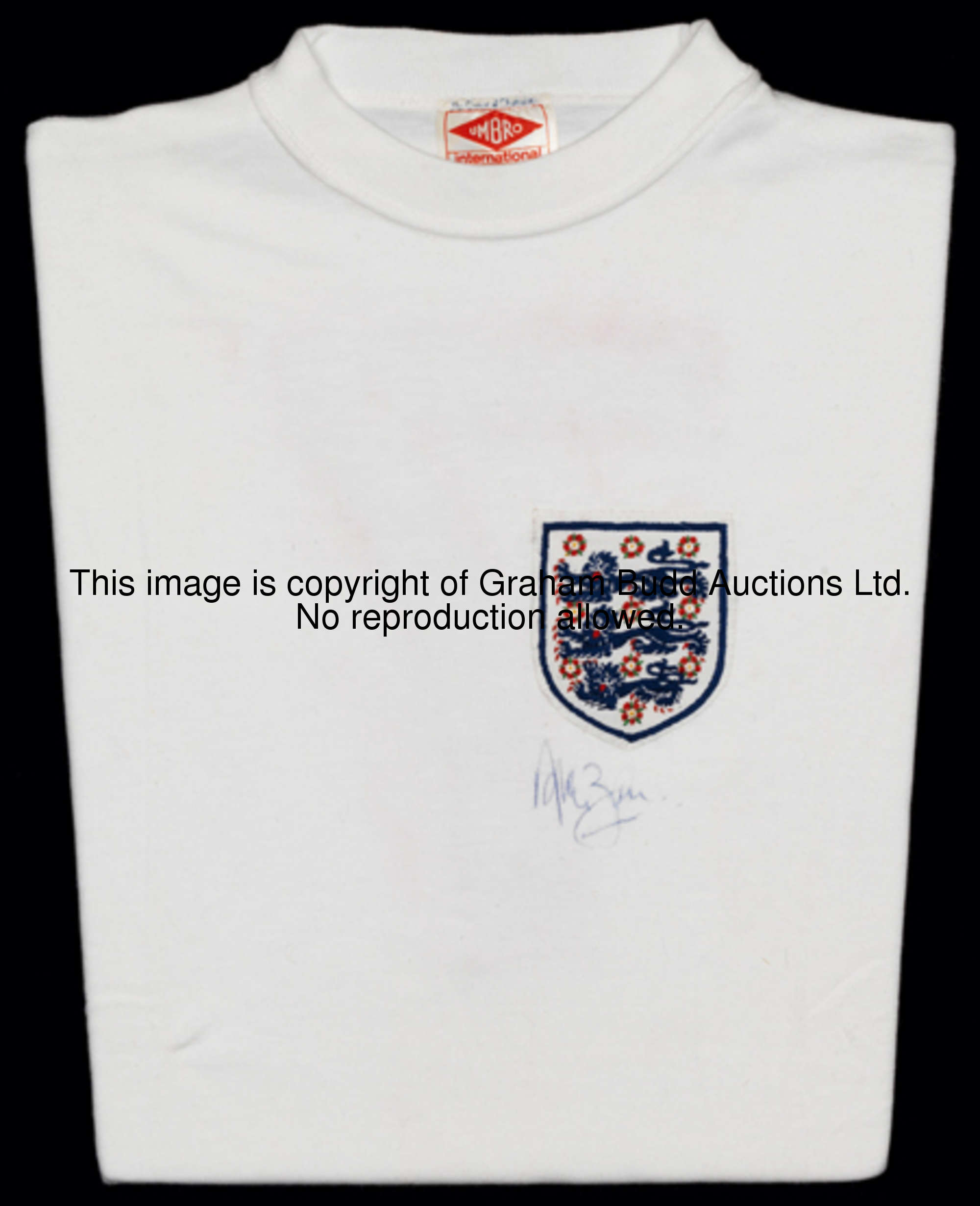 Alan Ball: a signed white England No.8 jersey early 1970s, signed by Alan Ball beneath the embroider...