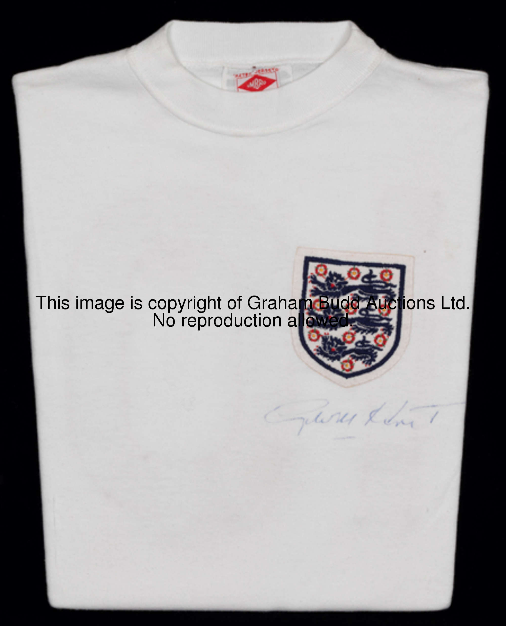 Geoff Hurst: a signed white England No.10 jersey circa season 1969-70, signed by Geoff Hurst beneath...