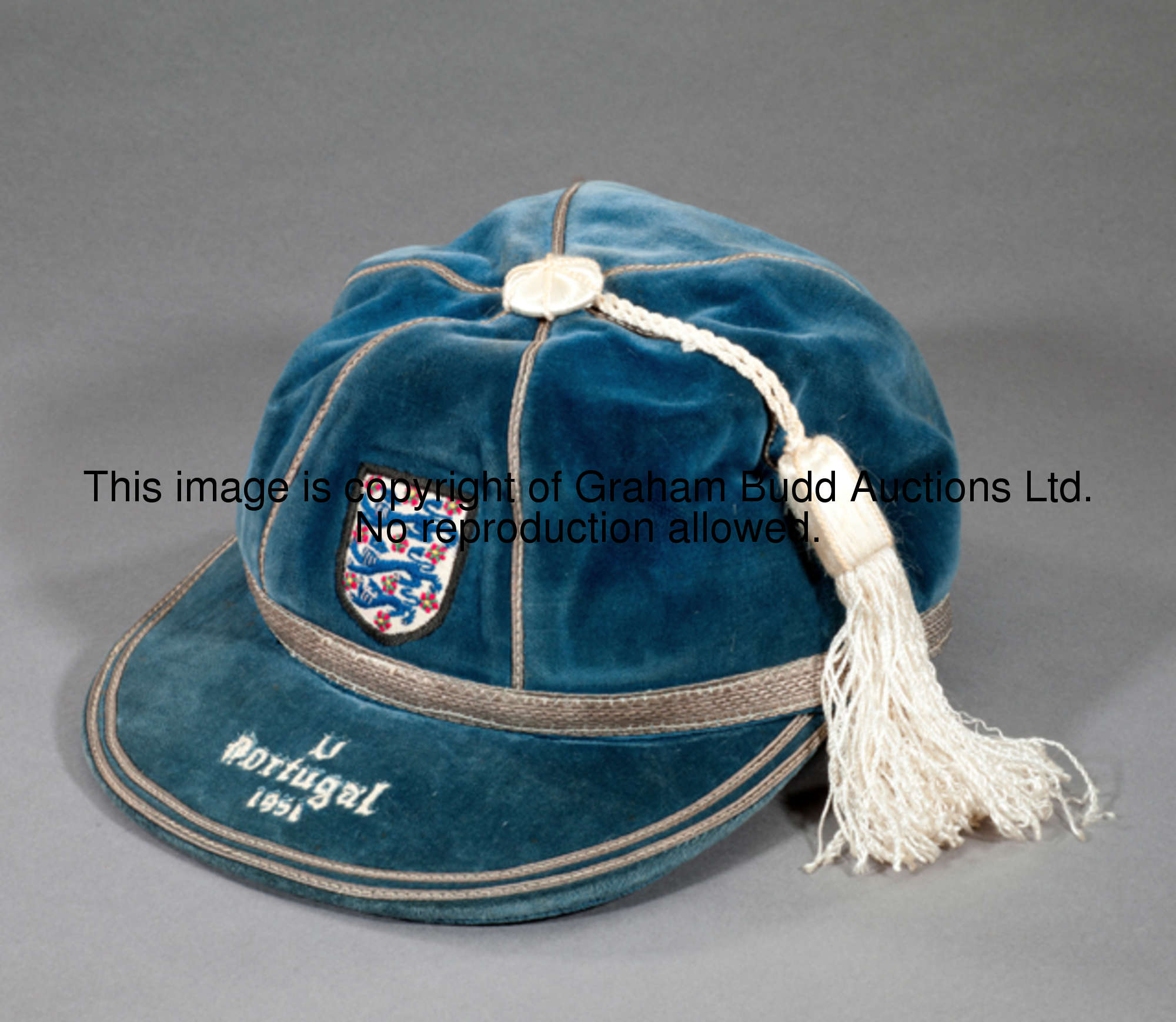 A blue England v Portugal international cap 1951, the blue cap inscribed v PORTUGAL, 1951  This matc...