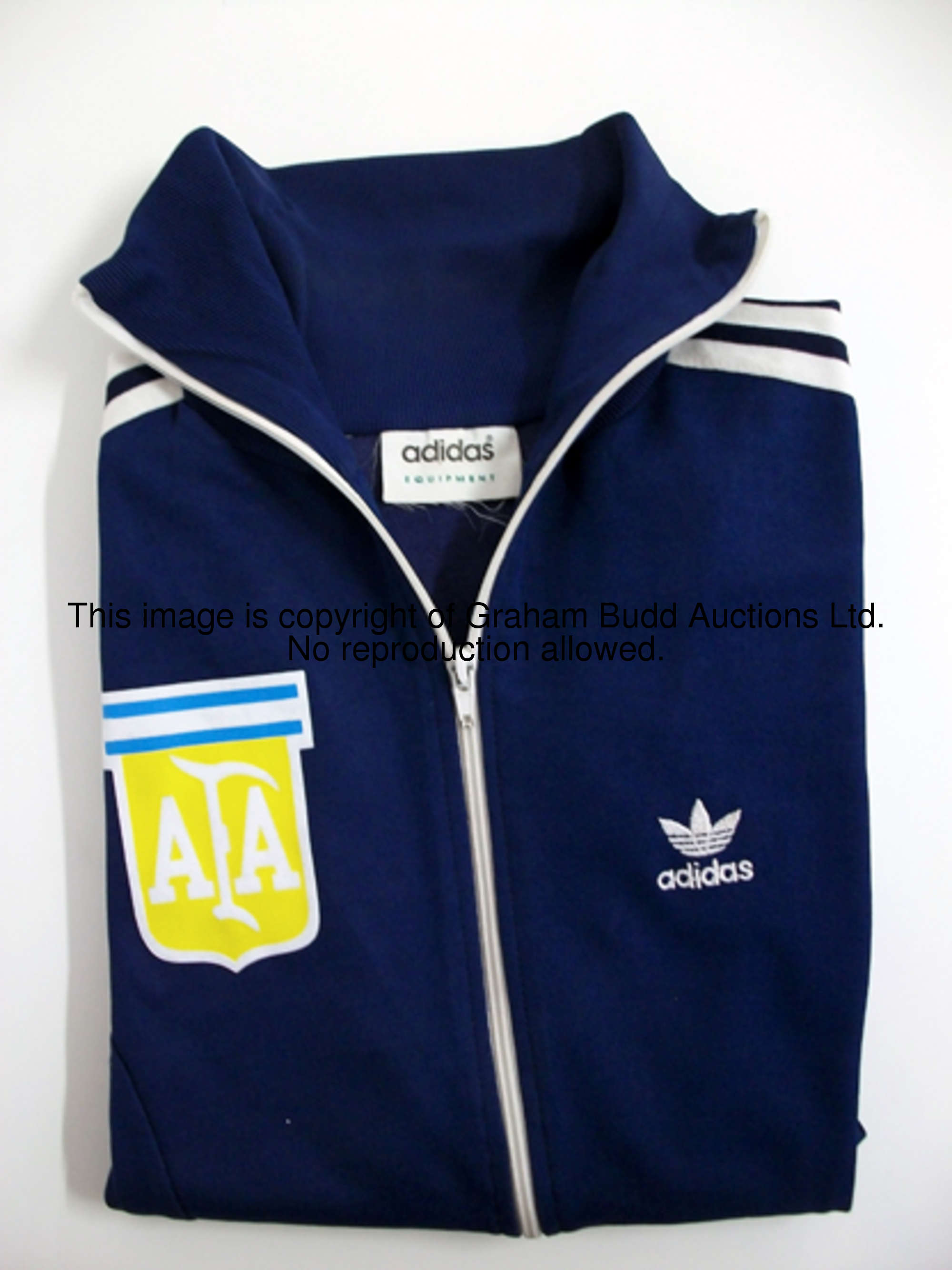 Mario Kempes: a dark blue Argentina 1978 World Cup track suit top, Adidas, zip-up front, AFA badge  ...