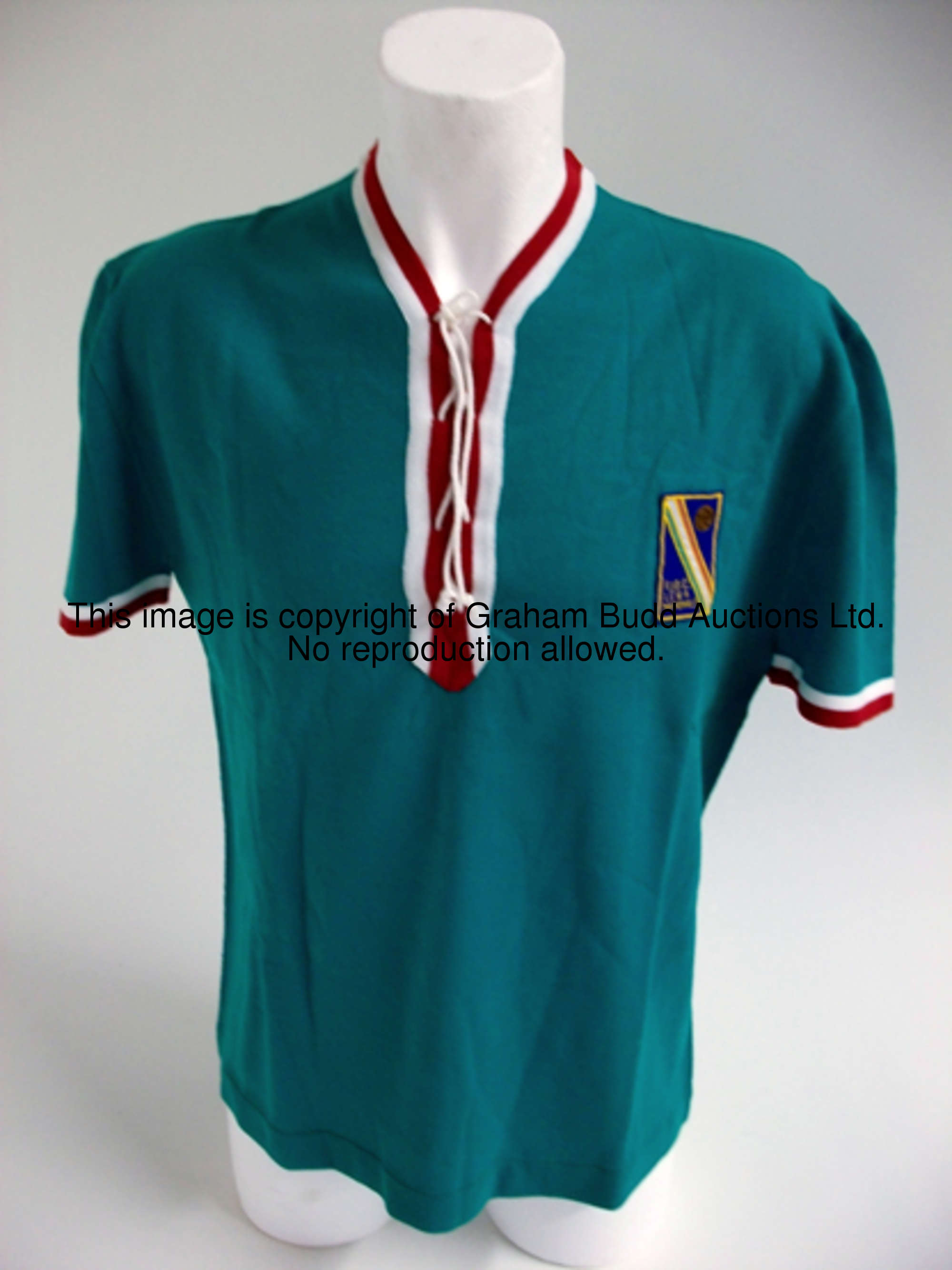 A rare green No.3 Italian Football League representative jersey, from an Inter-League fixture, red &...