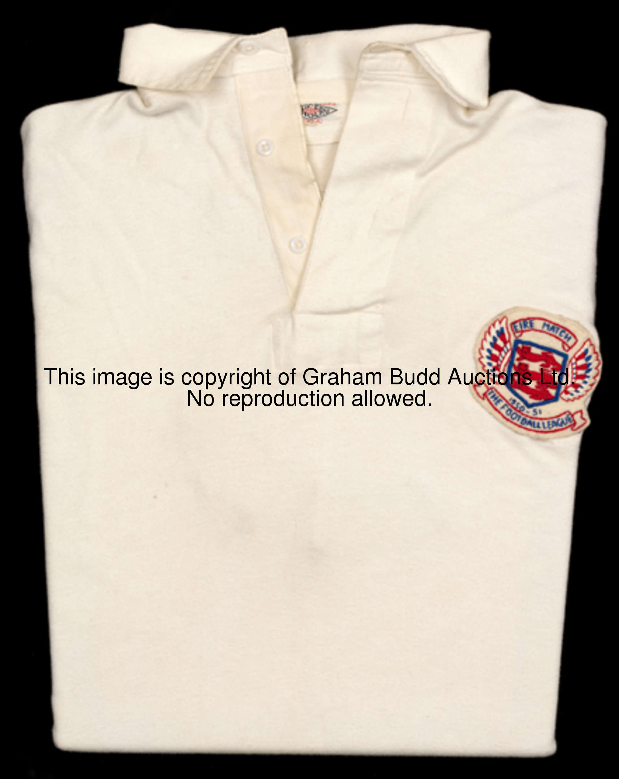 Jim Taylor's white No.5 Football League representative shirt from the Eire match in season 1950-51, ...