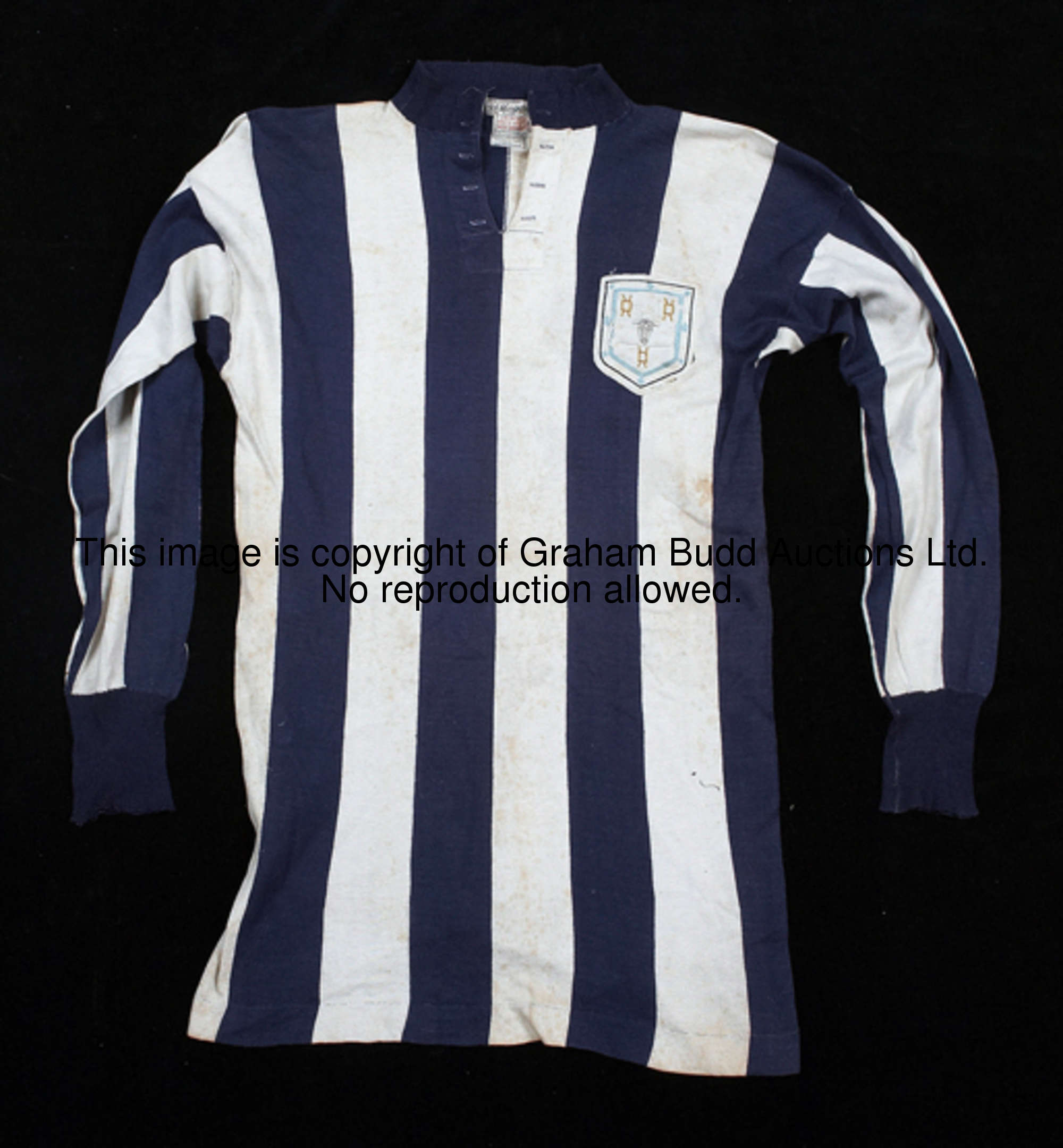 Jimmy Edwards' blue & white striped West Bromwich Albion 1931 F.A. Cup final shirt, by St Margarets ...
