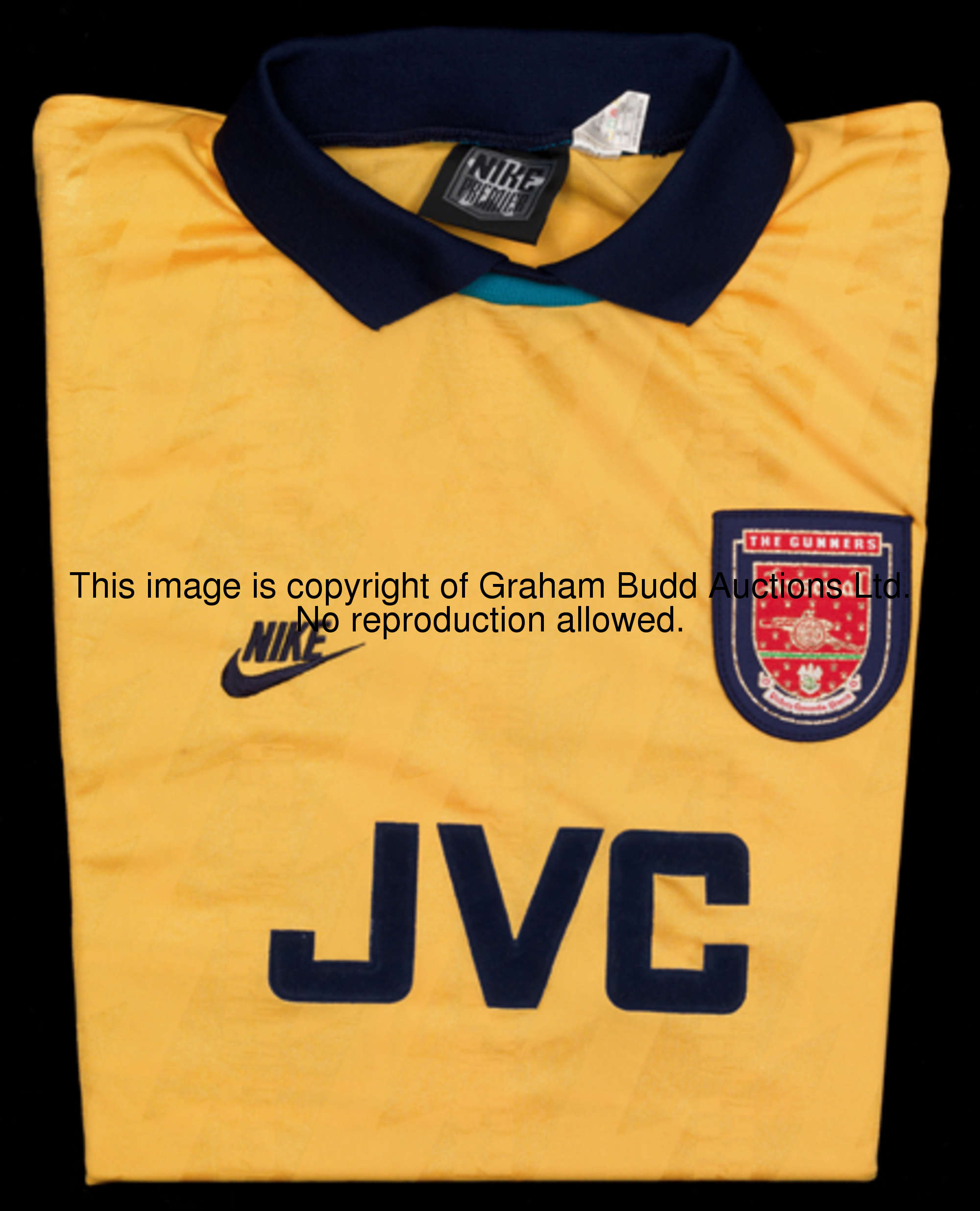 Glenn Helder: a yellow & blue Arsenal No.32 third-choice jersey season 1994-95, short-sleeved, F.A. ...