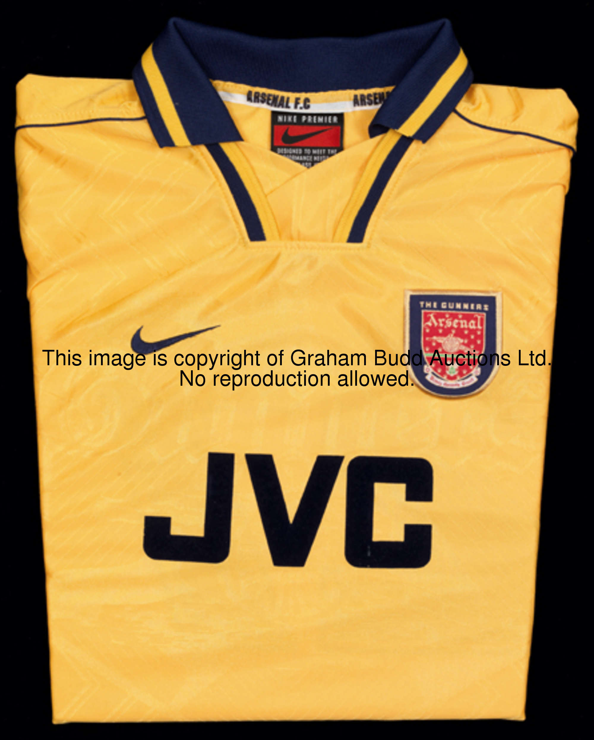 Paul Shaw: a yellow & blue Arsenal No.27 away jersey season 1996-97, long-sleeved, F.A. Premier Leag...