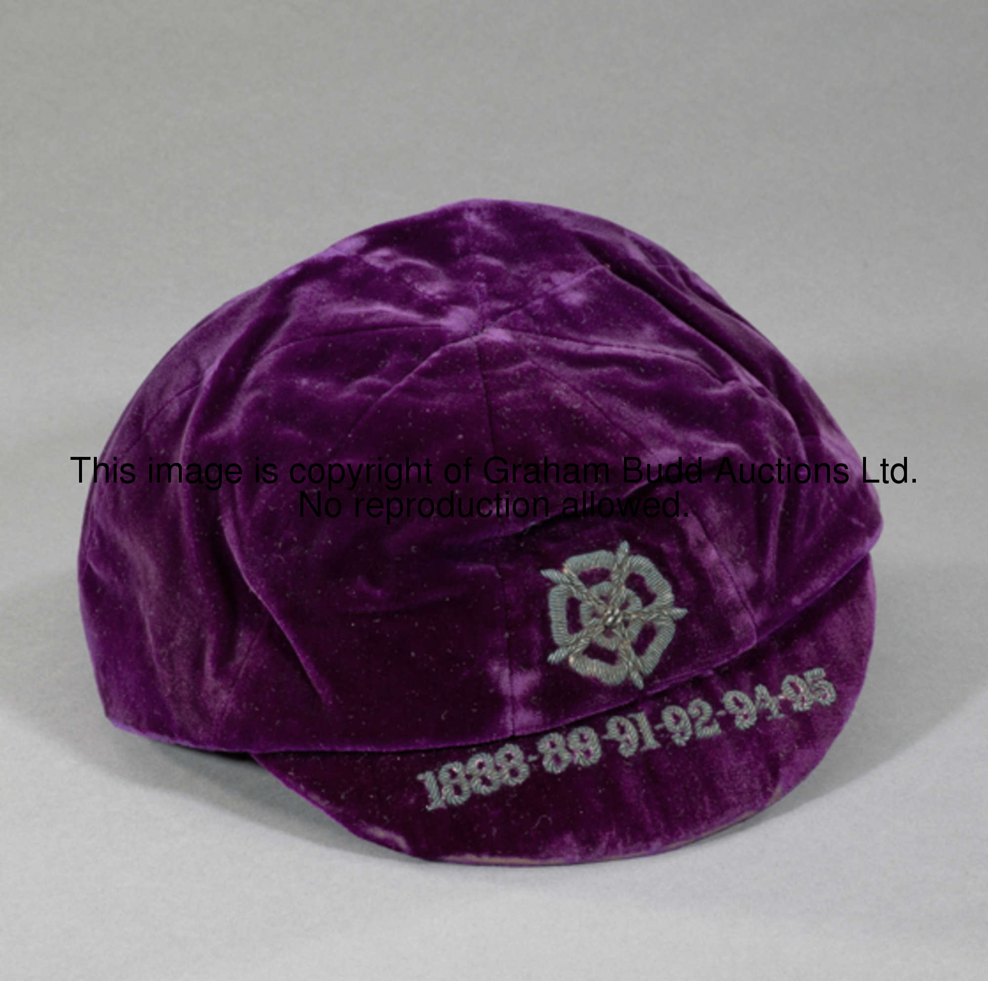 John Goodall's purple England v Scotland international cap 1888-1895, inscribed in silver wire 1888-...