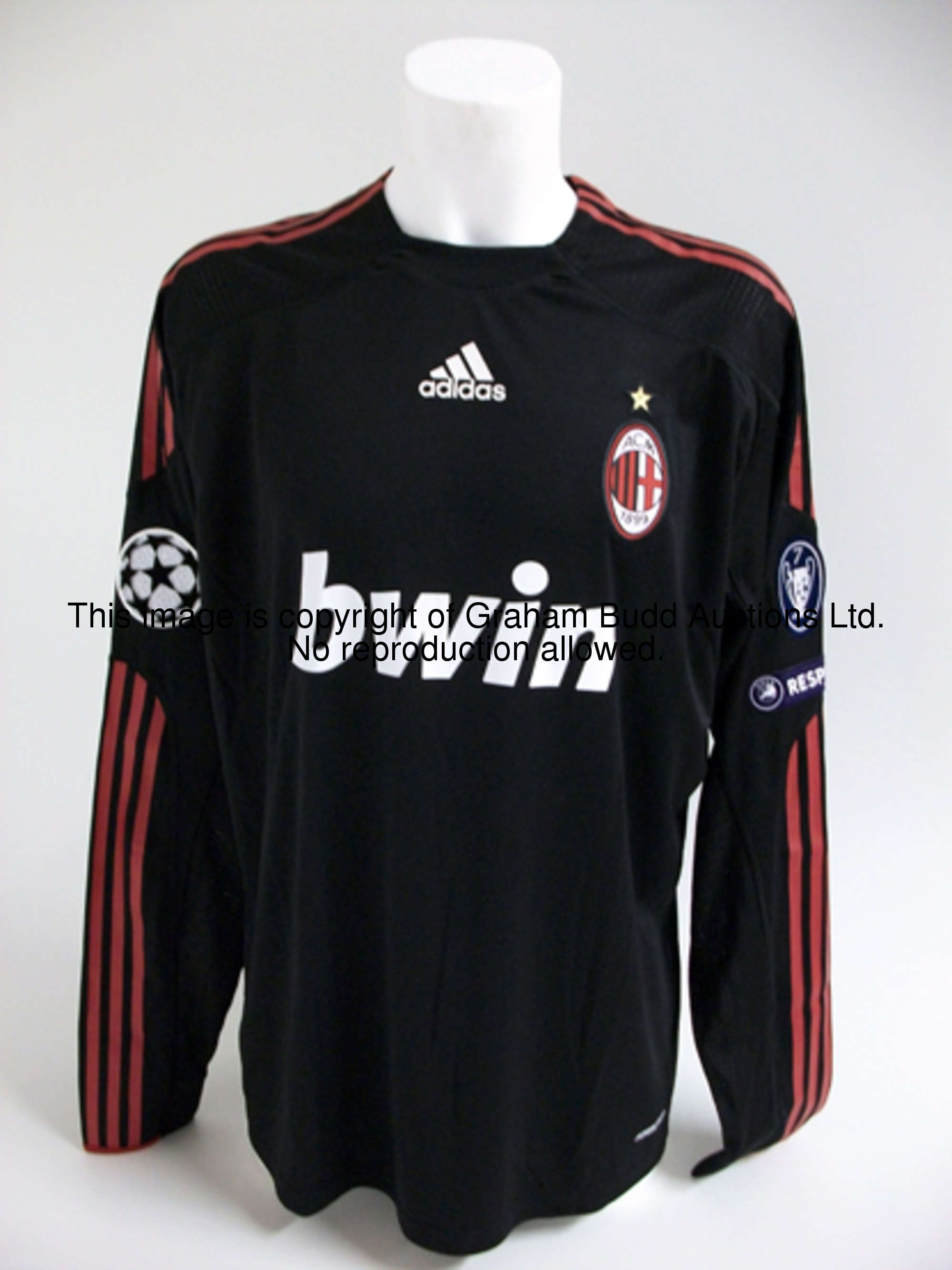 David Beckham: a black AC Milan No.32 Champions League away jersey season 2009-10, long-sleeved, UEF...