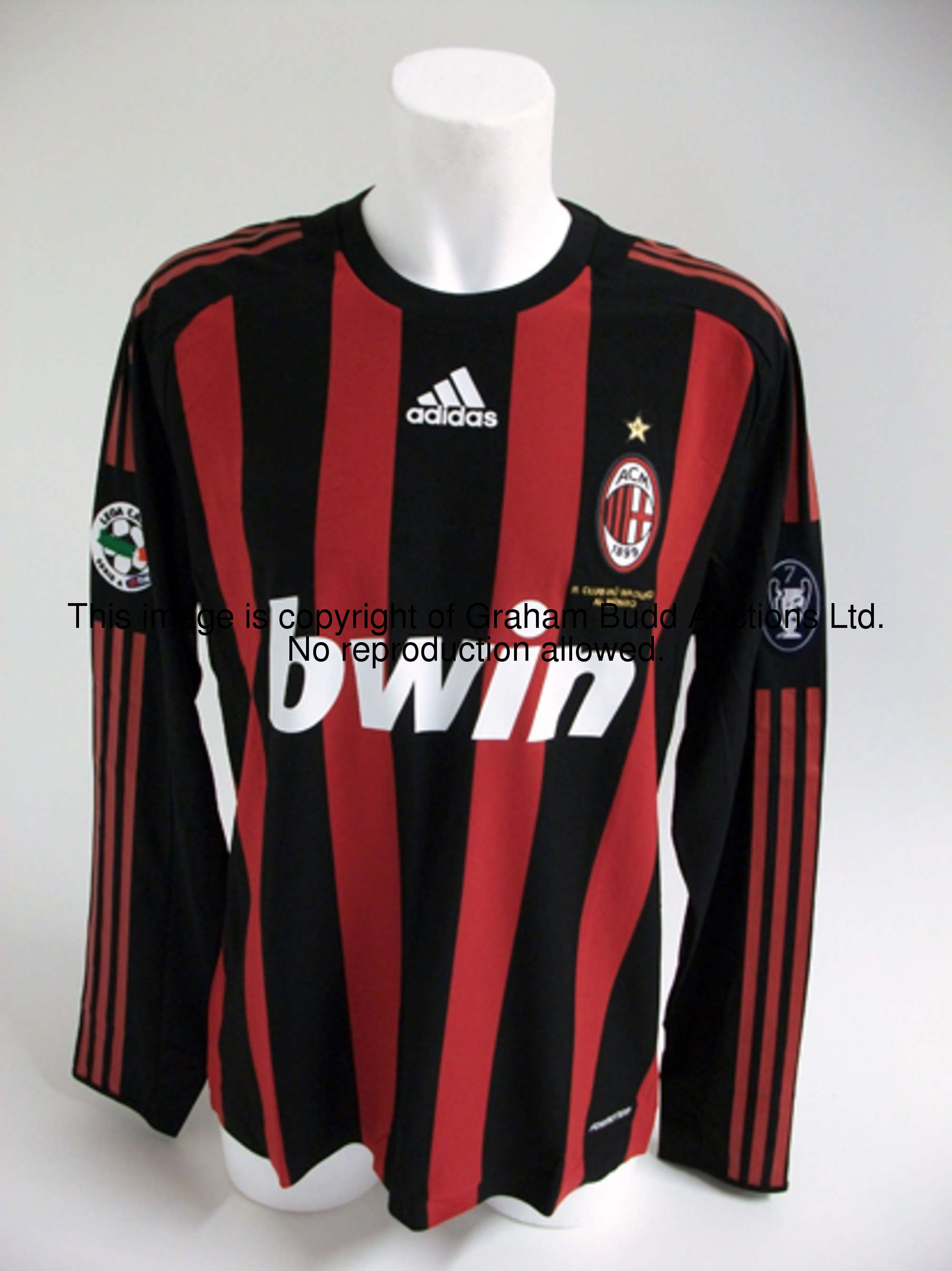 David Beckham: a pair of AC Milan Serie A No.32 jerseys season 2009-10, a red & black striped home i...