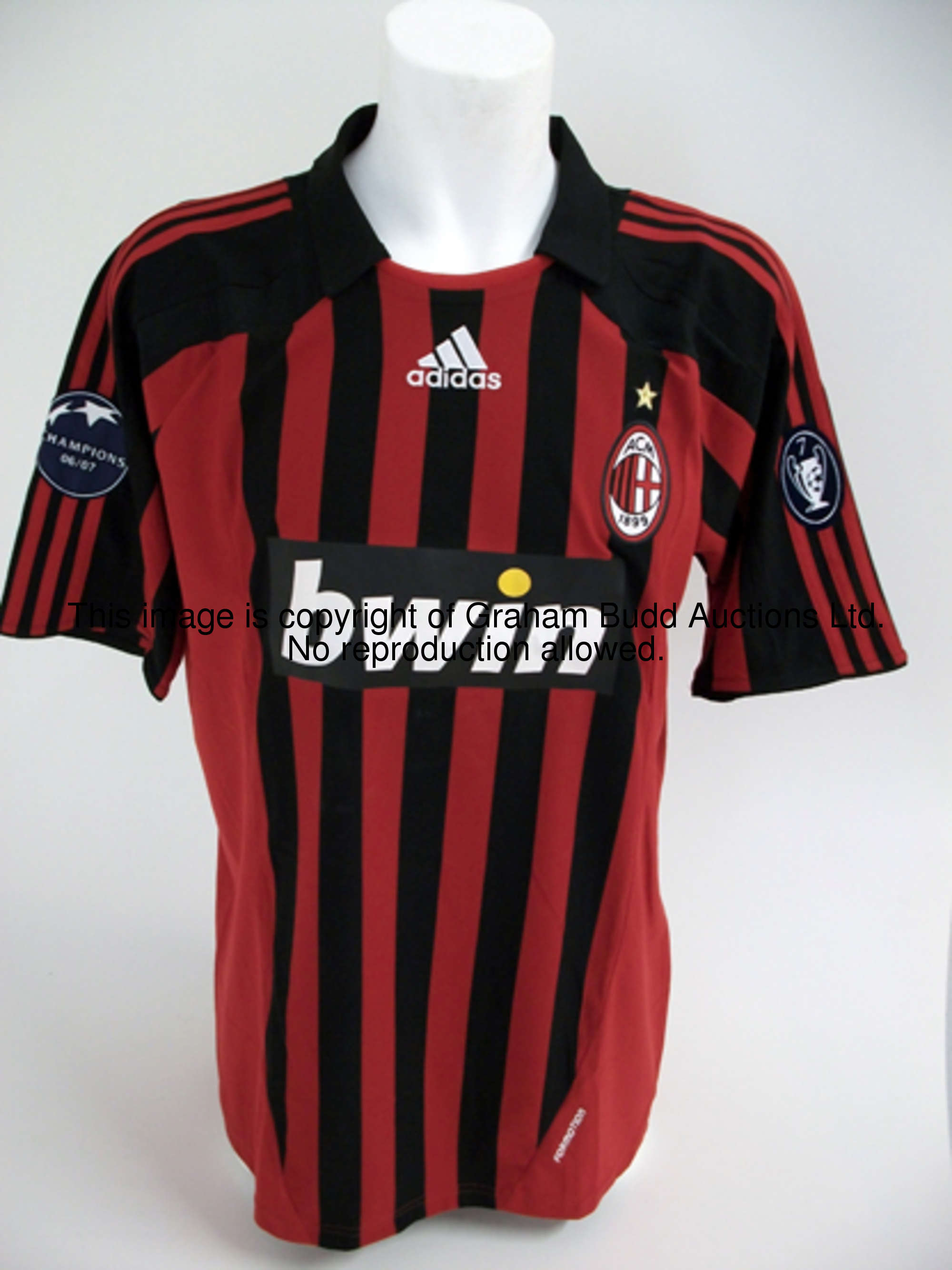 Paolo Maldini: a red & black striped AC Milan No.3 Champions League 'Champions' jersey season 2006-0...