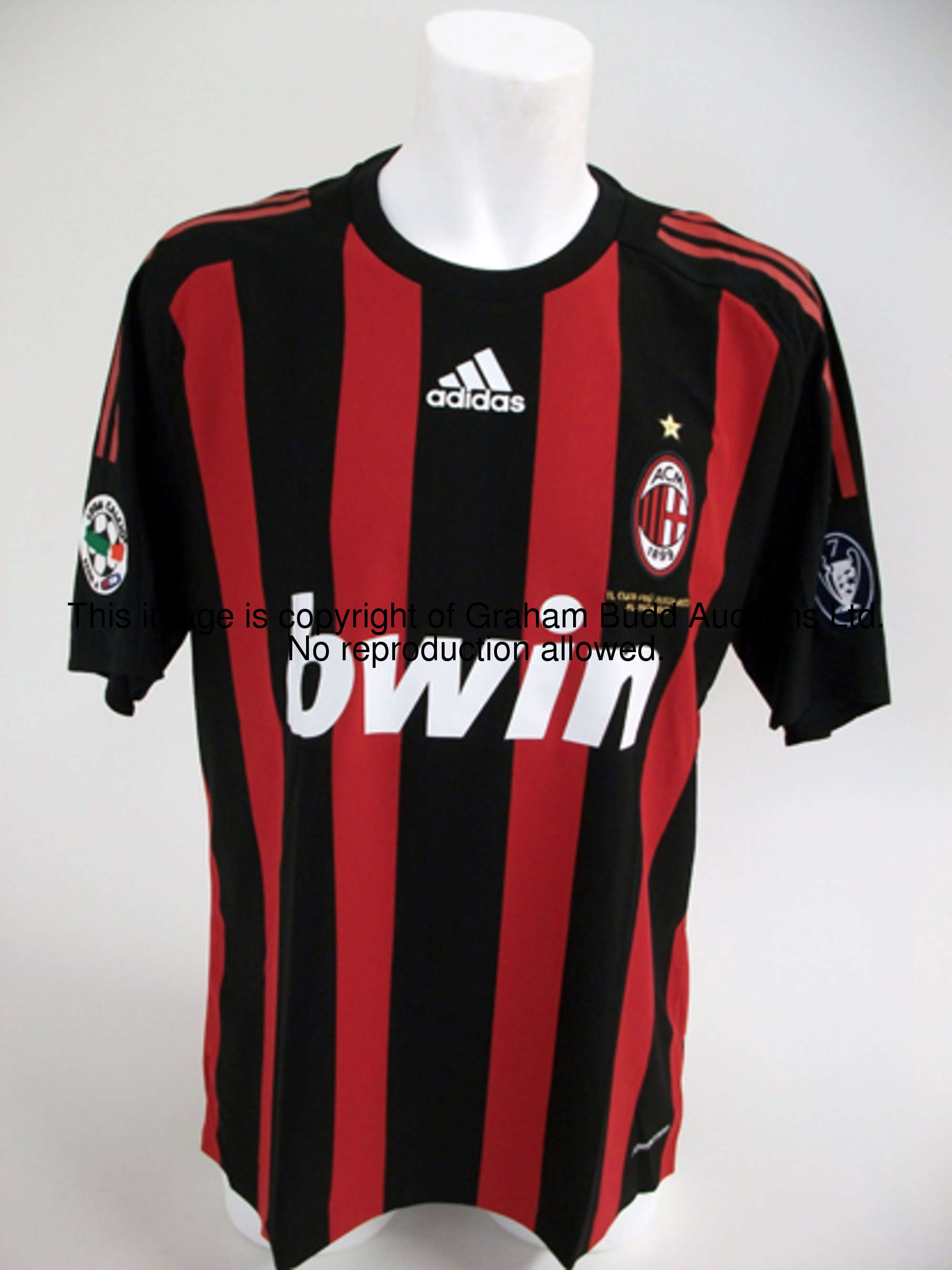 Kaka: a red & black striped AC Milan No.22 Serie A jersey season 2008-09, short-sleeved, with flash ...