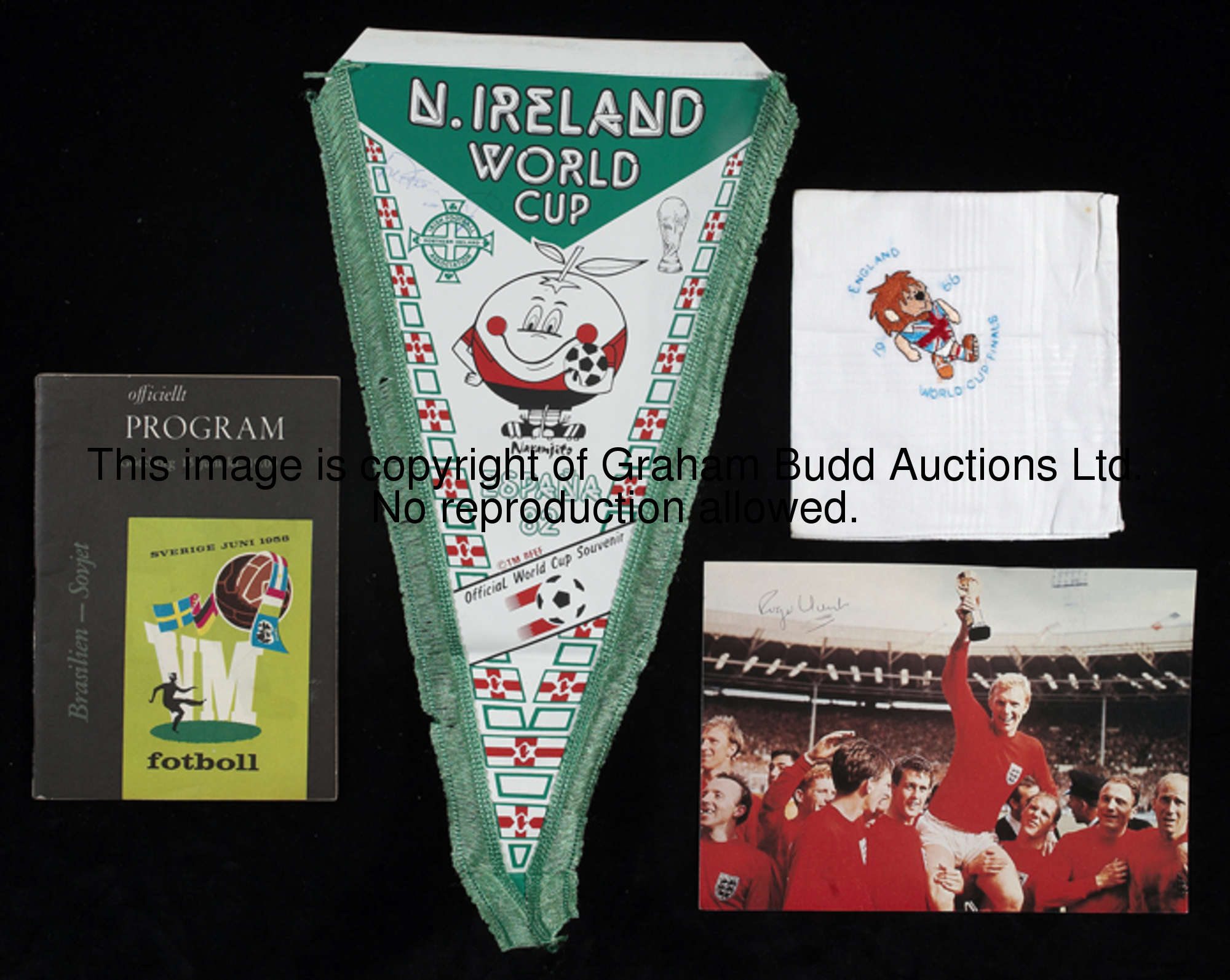 World Cup memorabilia, including :1958, a programme for Brazil v USSR; 1966, photographic poster pri...