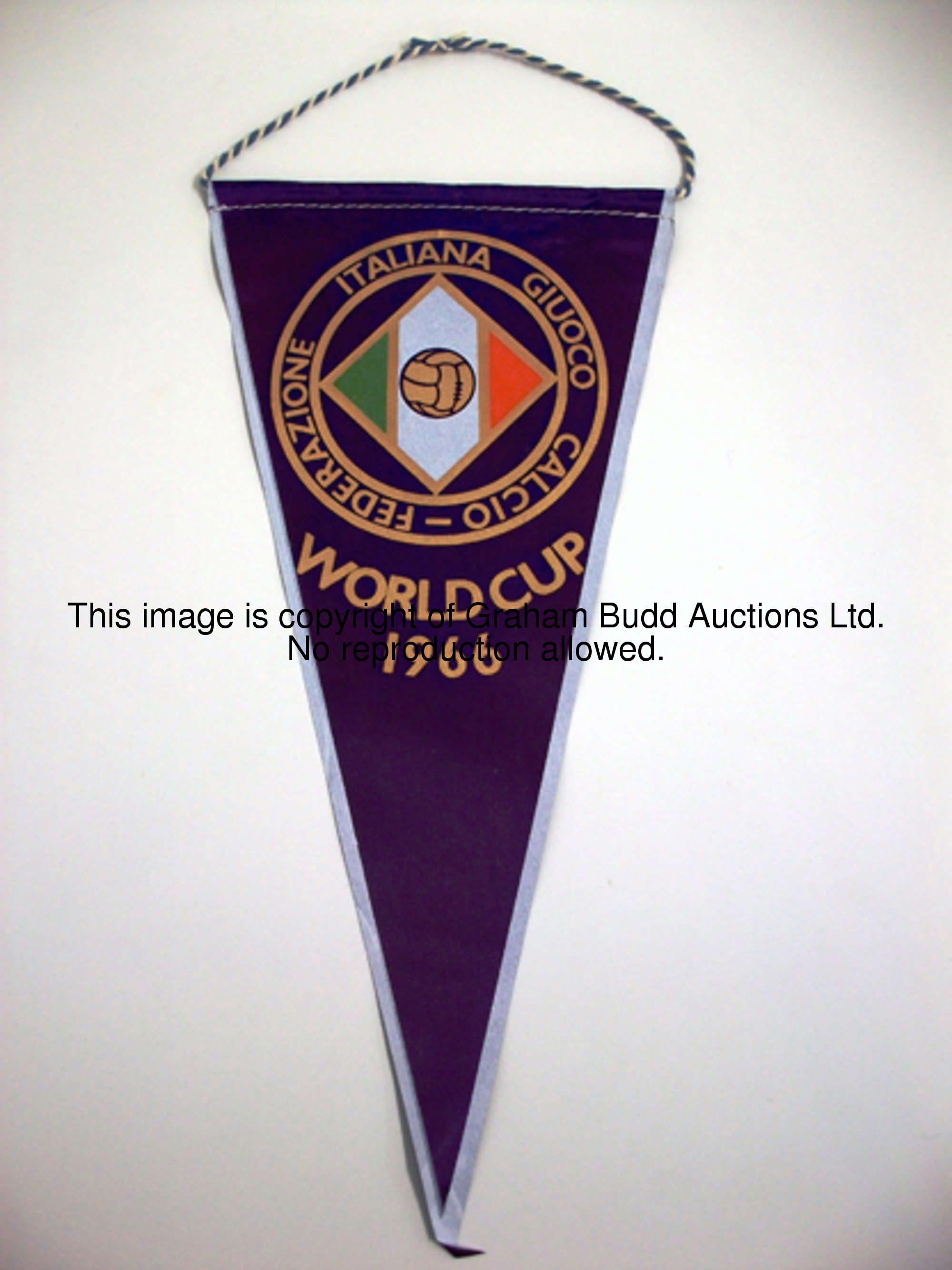 An Italian Football Association pennant from the 1966 World Cup, inscribed with details, 28cm., 11in...