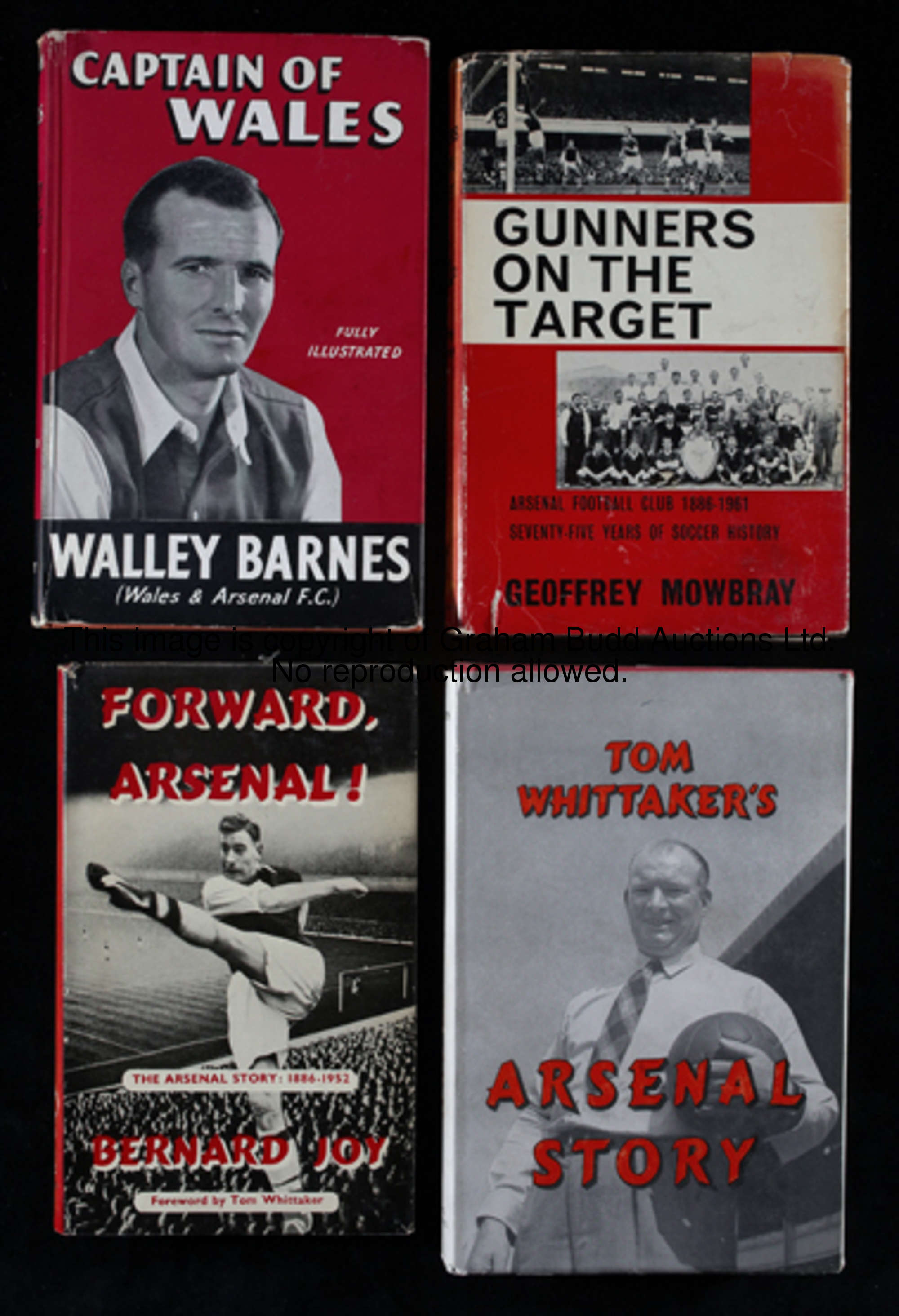 13 volumes on Arsenal, the lot including Wally Barnes' Captains of Wales with pasted signature (with...