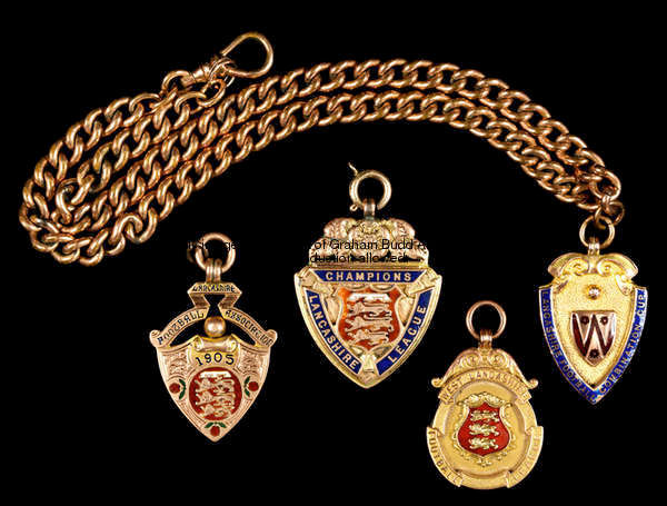 Four 9ct. gold & enamel medals relating to Southport FC, i) a 1902-03 Lancashire League Championship...