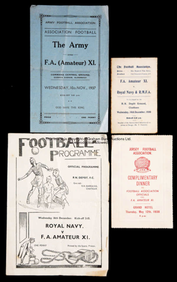 Programmes, itineraries and dinner menus relating to Frank Jefferis's period as manager of the Footb...