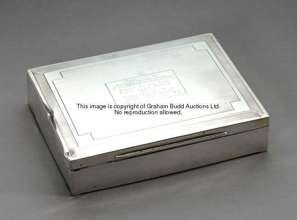 A silver cigarette box presented by Rangers FC to Arsenal FC on the occasion of their British Champi...