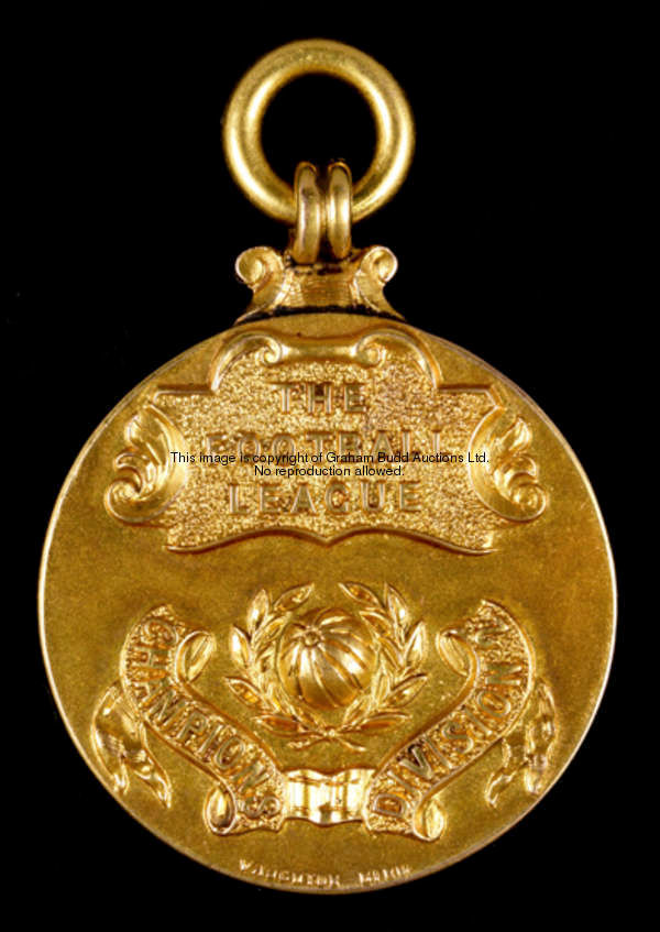 A 9ct. gold Football League Division Two Championship medal won by Frank Broome of Aston Villa in se...