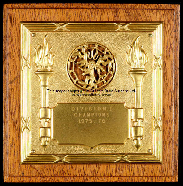 Ray Kennedy's 9ct. gold Division One Championship medal plaque from season 1975-76, inscribed DIVISI...