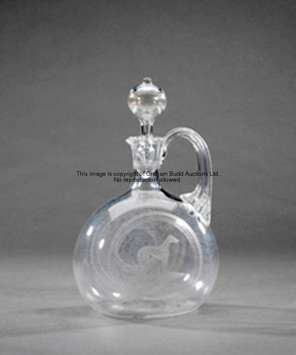 A Victorian glass decanter & stopper commemorating the triple Waterloo Cup winning greyhound Master ...