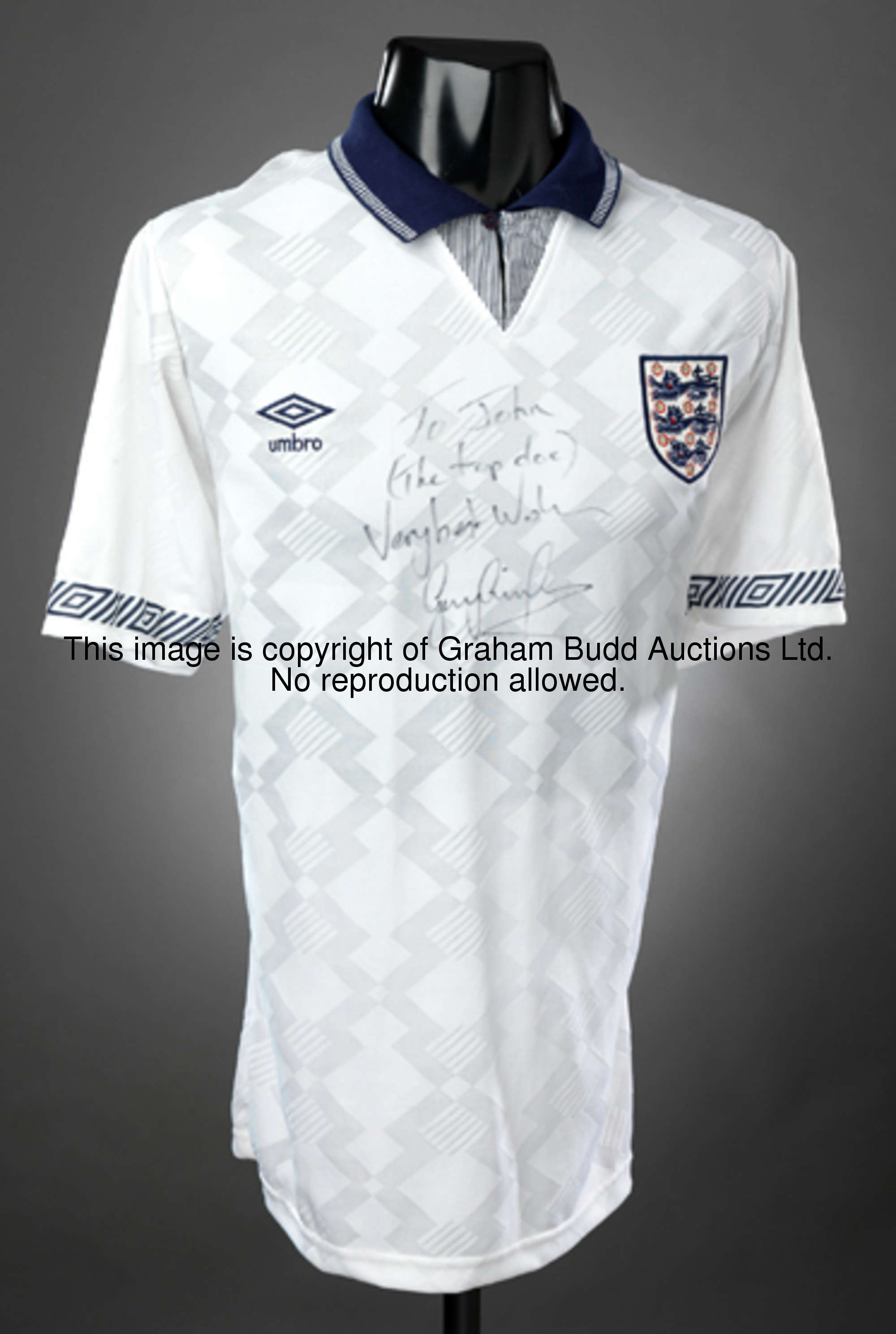 Gary Lineker: a signed white England No.10 international jersey circa ...