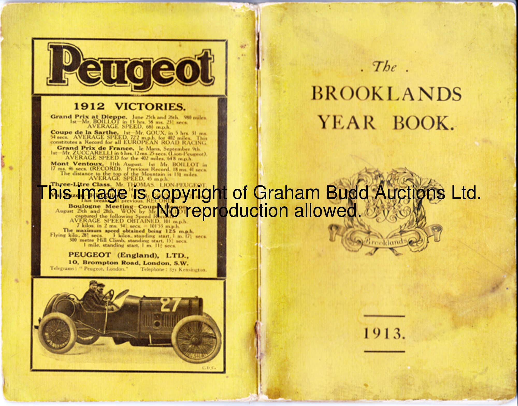 1913 Brooklands BARC Year Book,  containing fixtures for 1913, information pertaining to racing, rec...