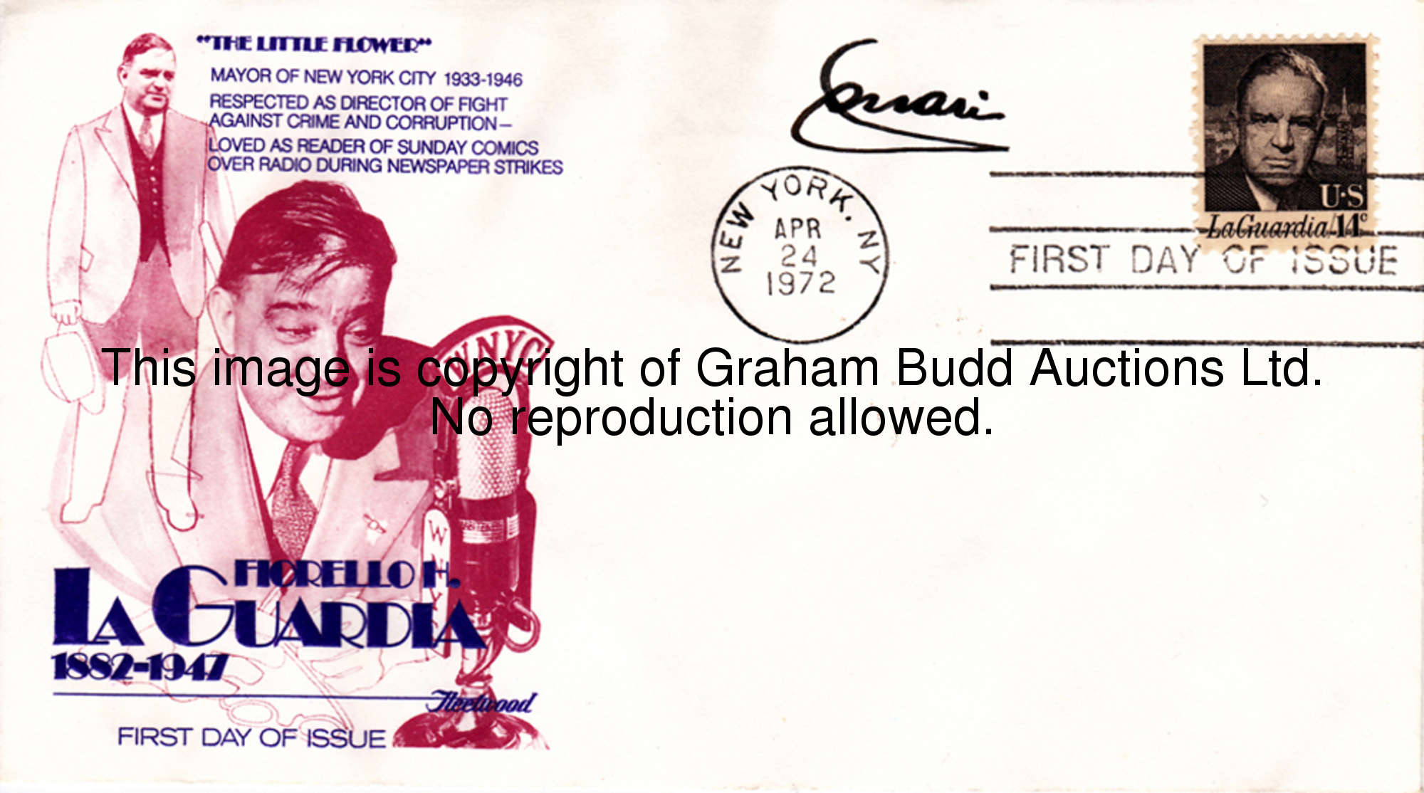 Enzo Ferrari-signed first day postal cover,  his signature in black ink above a New York postmark da...