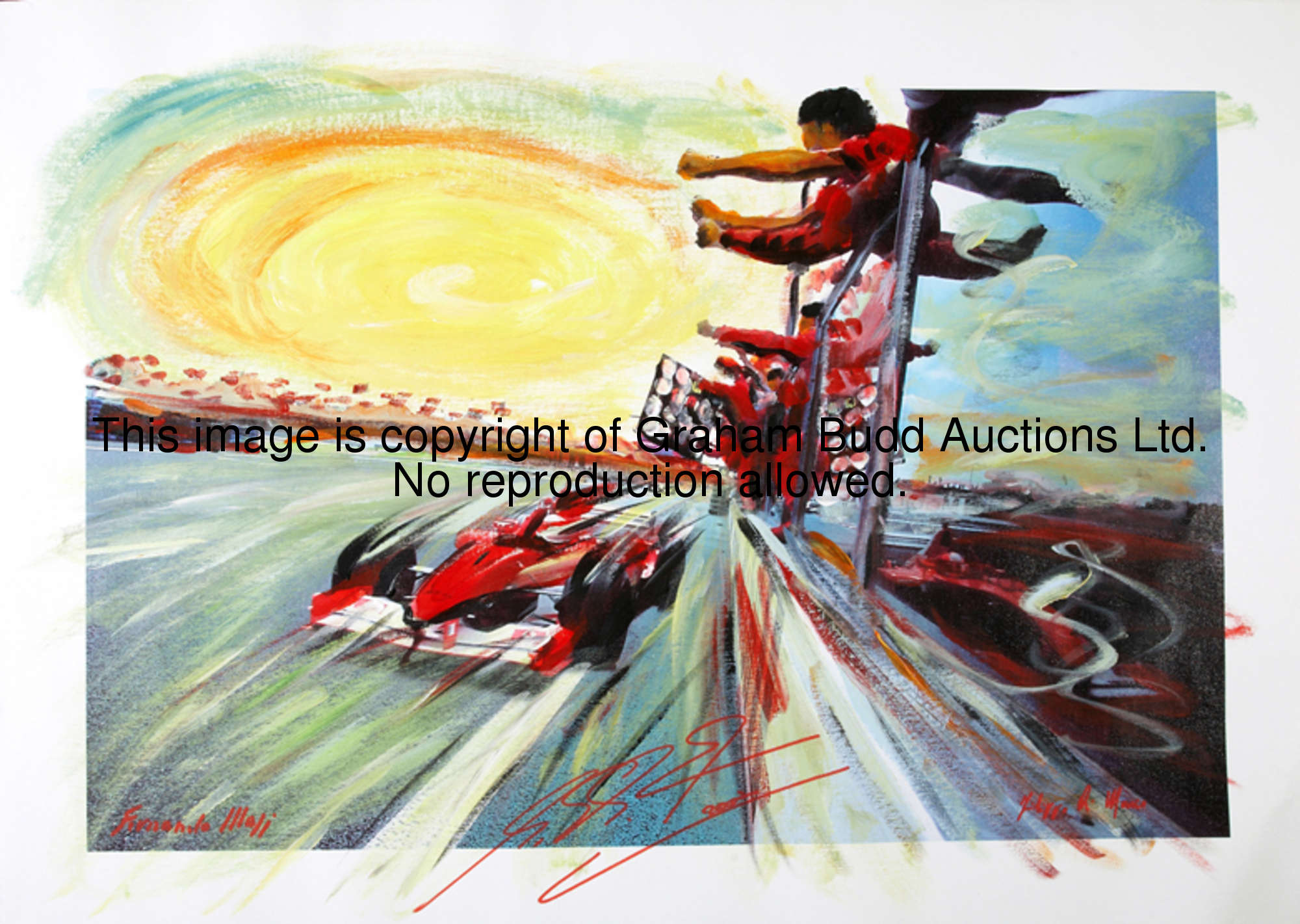 Fernando Masi  (Italian contemporary) MICHAEL SCHUMACHER 2002 signed lower left, also signed by Mich...