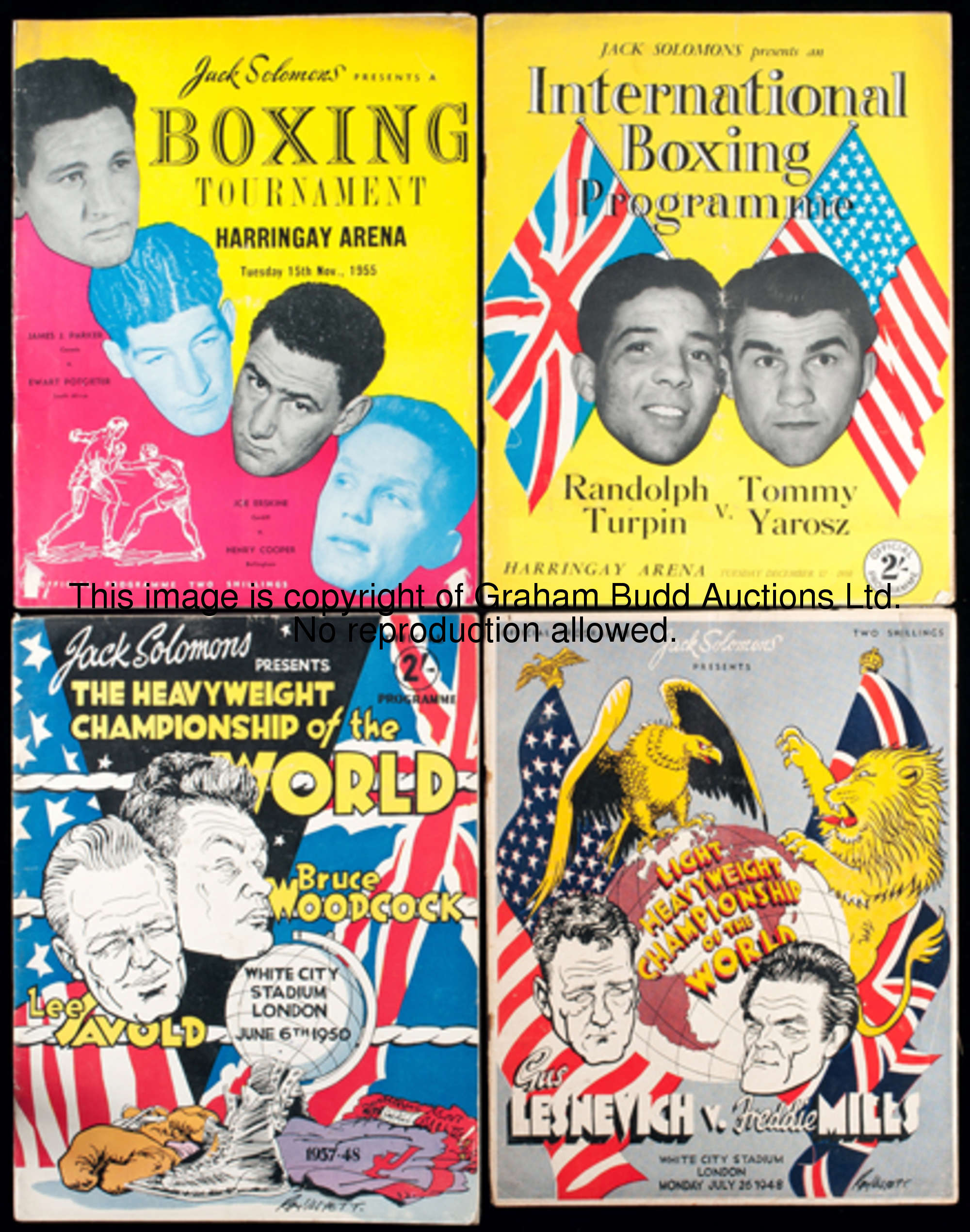 A collection of 47 boxing programmes dating between 1948 and 1958, mostly Jack Solomons promotions, ...