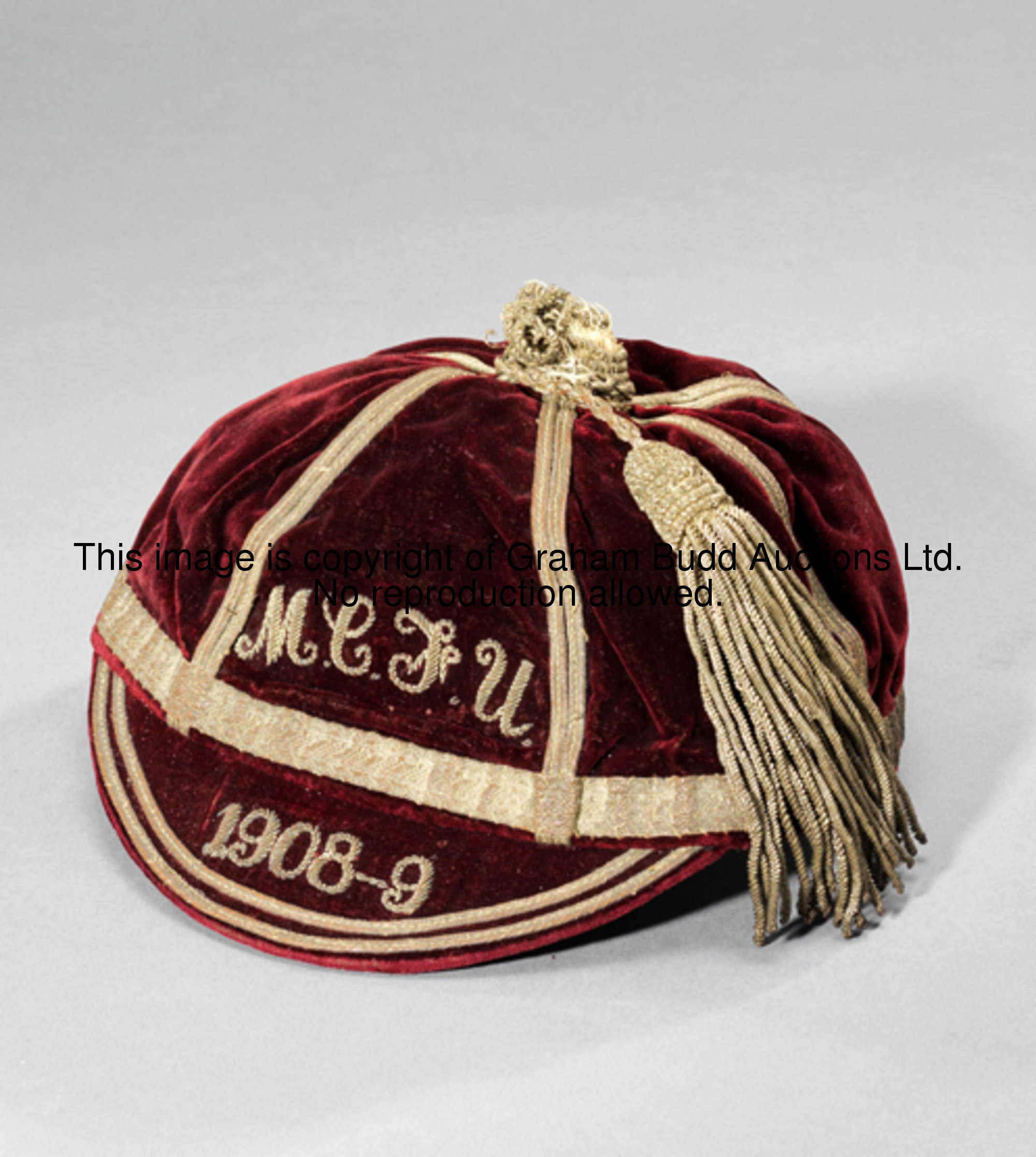 A Midlands Counties Football Union representative rugby cap 1908-09, inscribed M.C.F.U., 1908-9