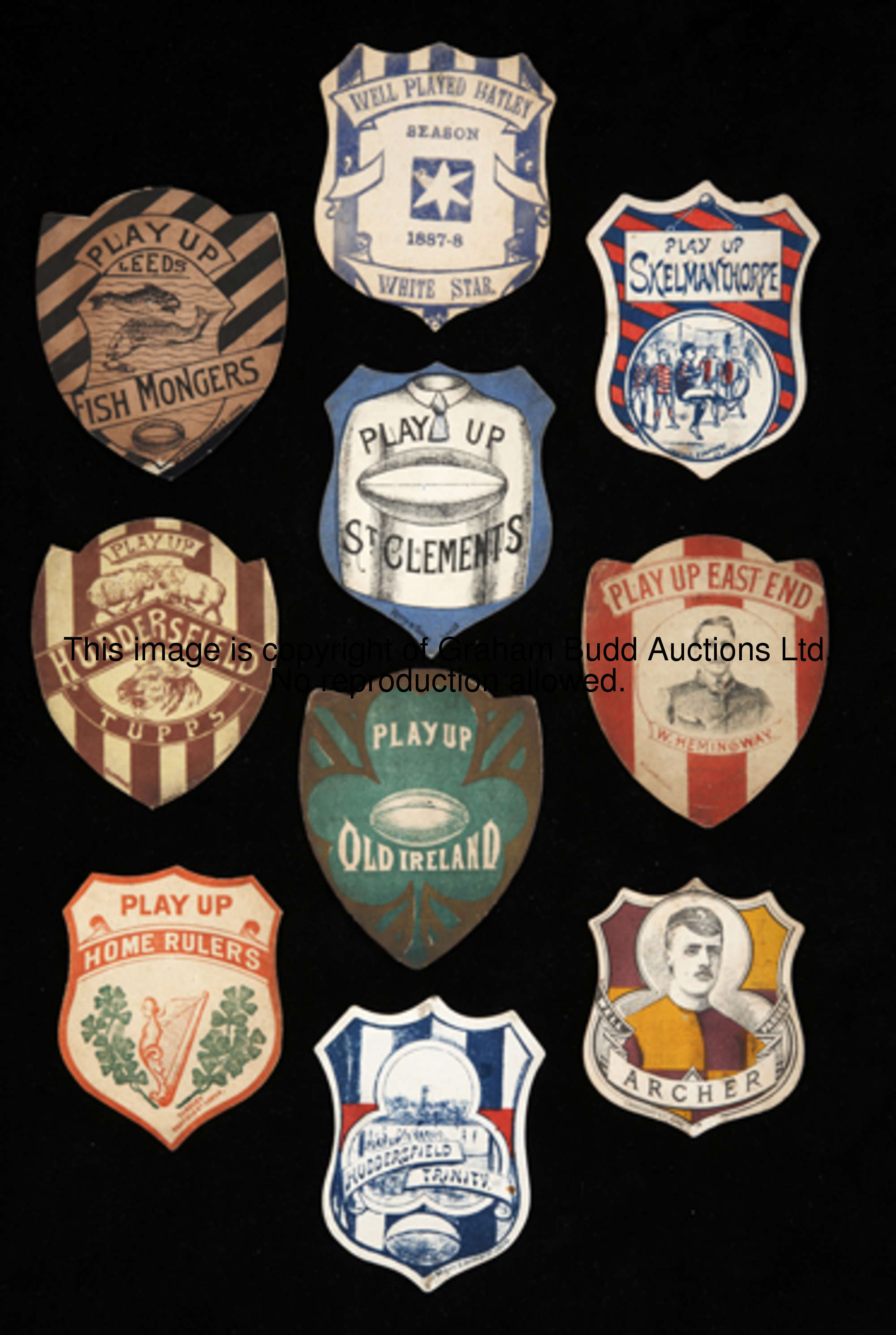 A collection of 10 Baines-style rugby cards by their early & obscure publishing rivals circa 1880s, ...