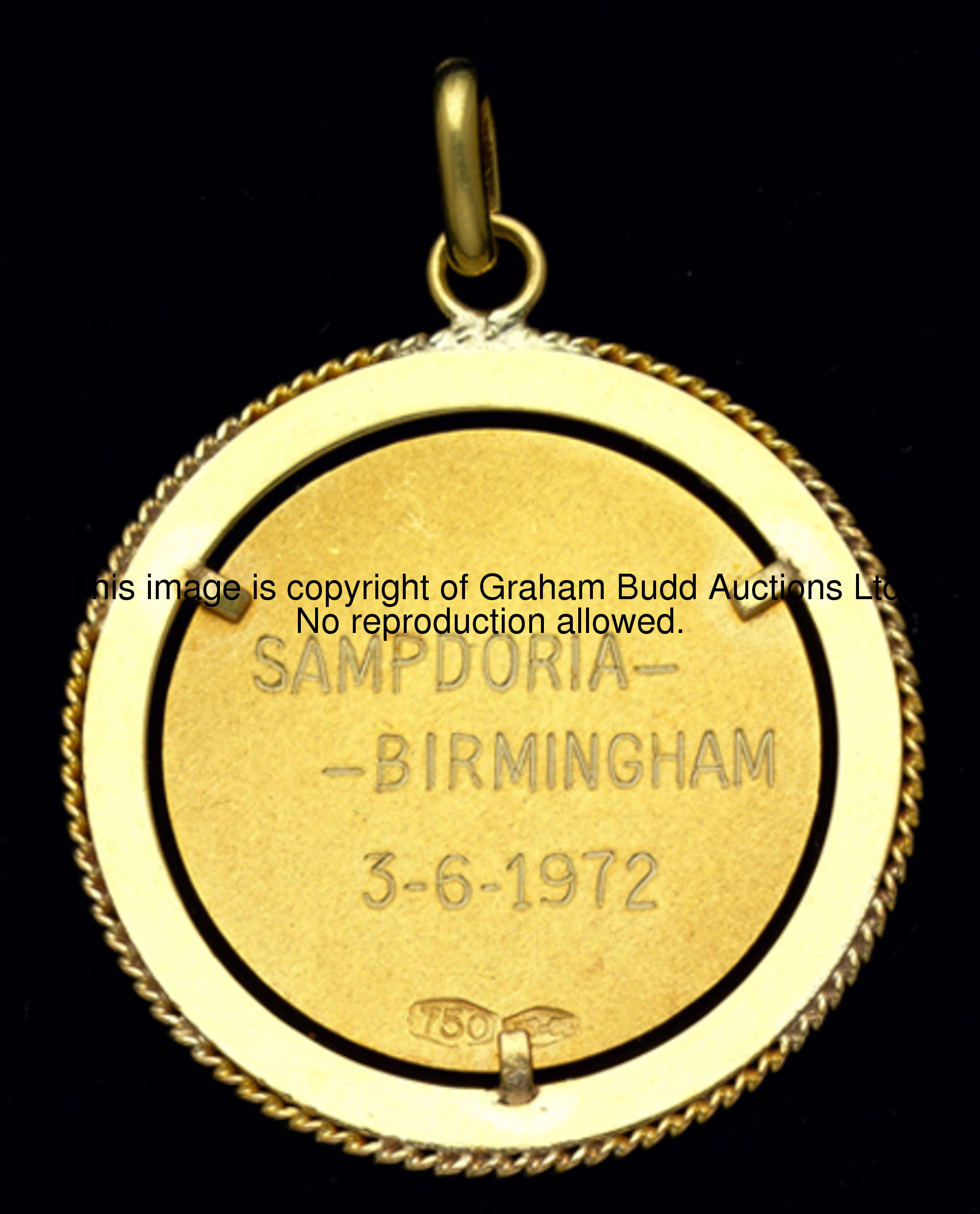 A .750 continental gold medal presented to Birmingham City's Bob Hatton for the Anglo-Italian Cup ti...