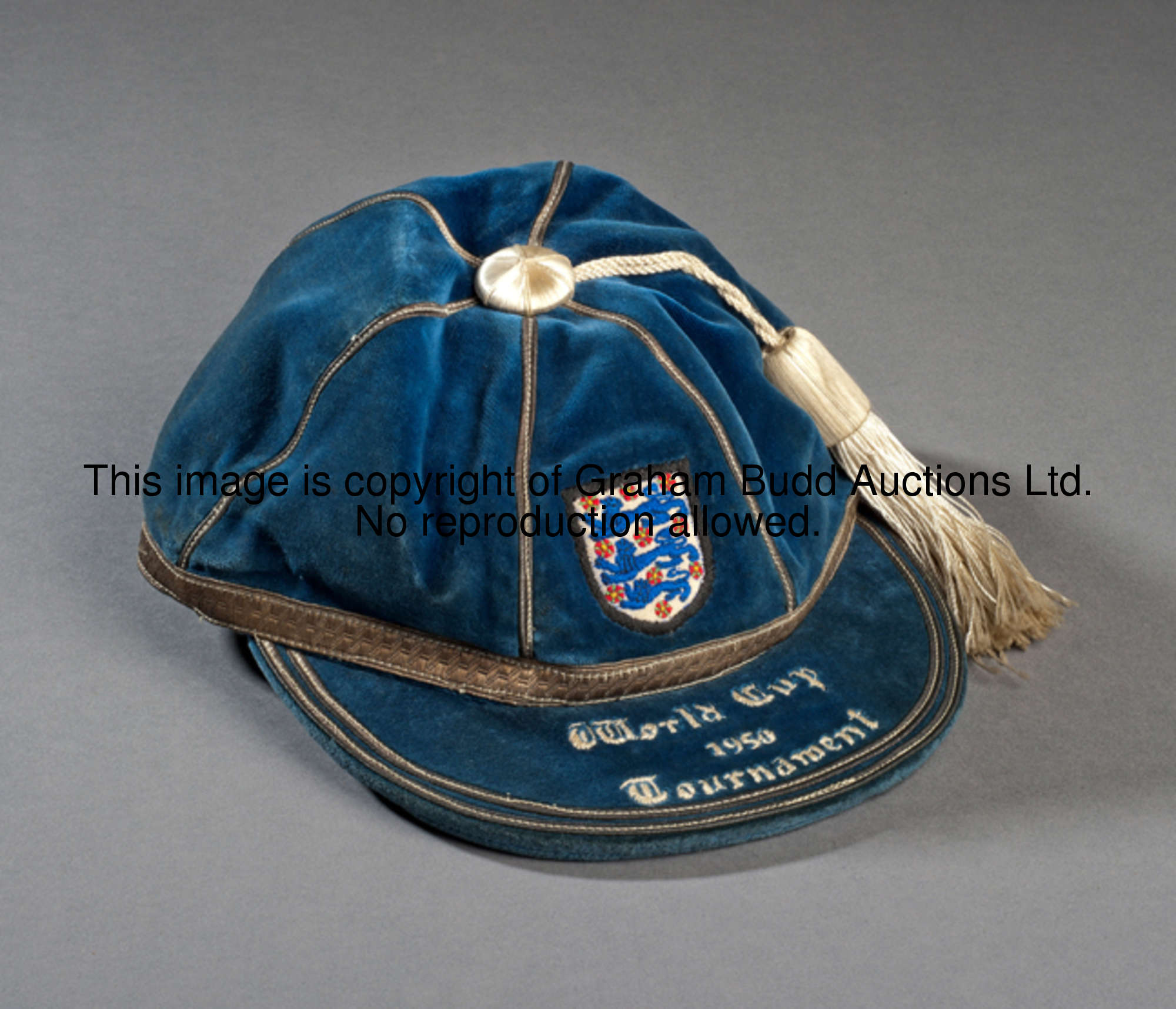 Henry Cockburn's 1950 World Cup England cap, inscribed WORLD CUP, 1950 TOURNAMENT; sold with a signe...