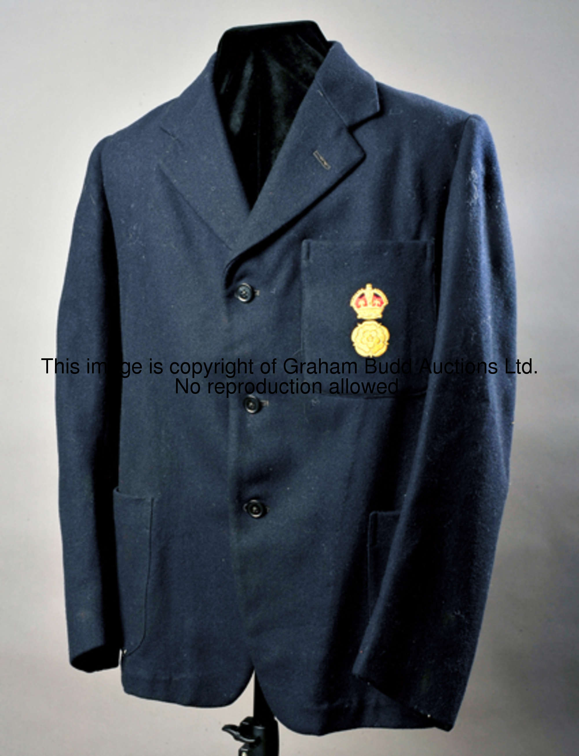 A Bill Copson Derbyshire CCC blazer circa late 1940s, in navy blue wool by Henley, the label inscrib...