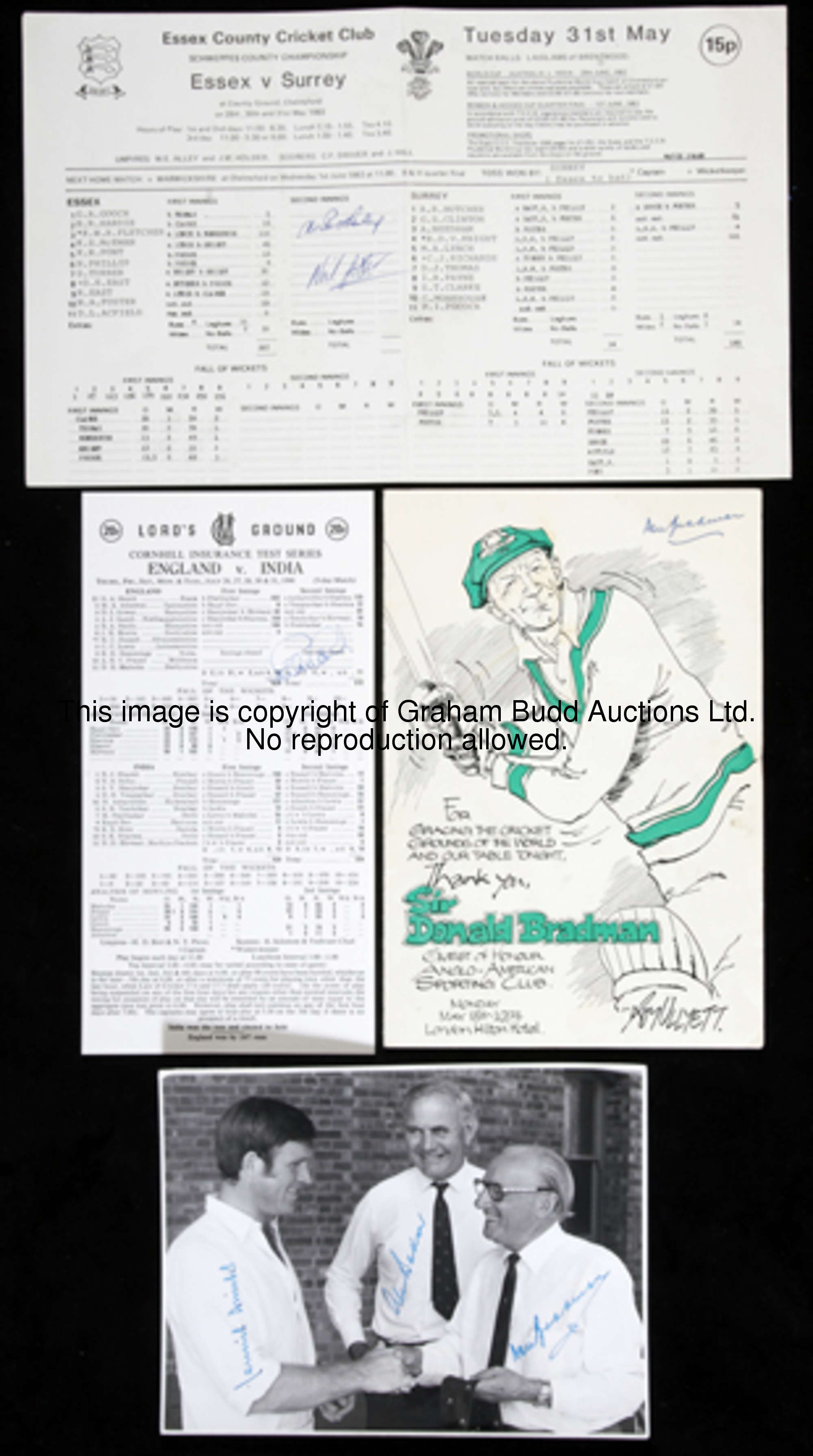 A collection of autographed cricket & football memorabilia, including a signed Don Bradman Anglo-Ame...