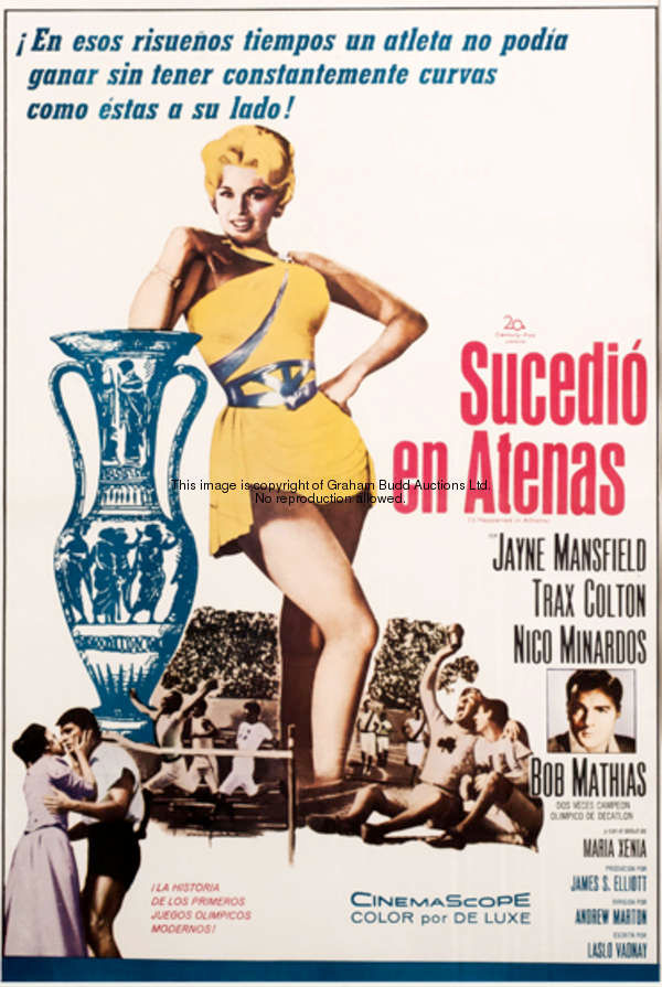 A movie poster for 'Sucedio en Athenas' [It Happened in Athens]. a 1962 Hollywood feature film of th...