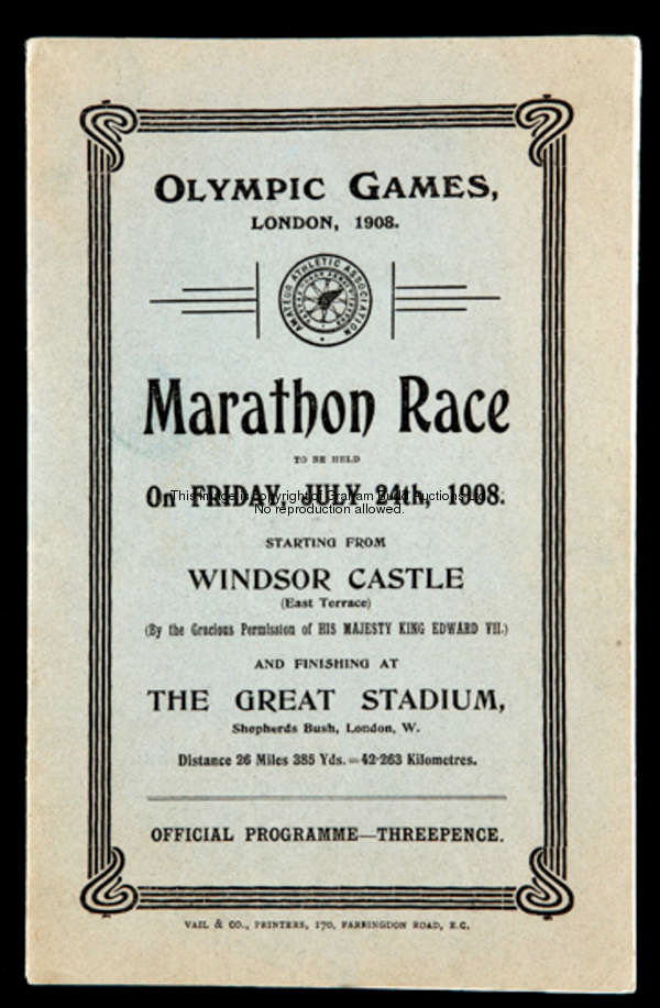 A rare programme issued specifically for the marathon at the 1908 London Olympic Games, 24th July, W...