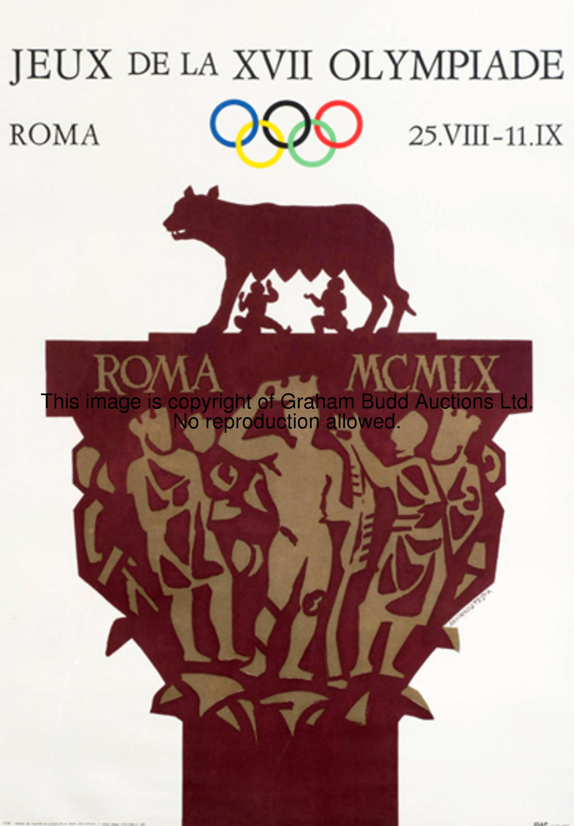 An official poster for the 1960 Rome Olympic Games, by Armando Testa, signed in the plate, offset co...