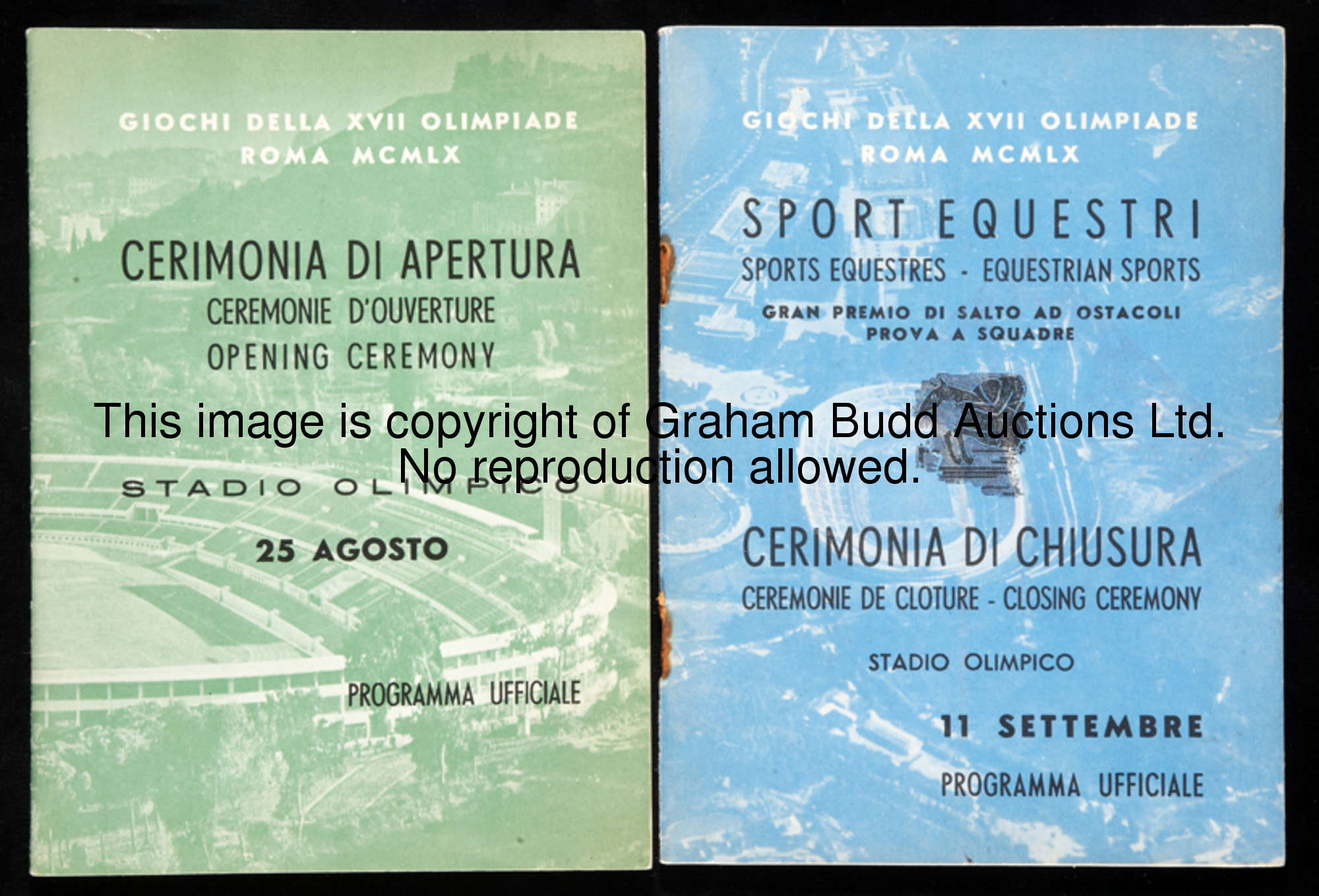 A pair of programmes for the Opening and Closing Ceremonies of the 1960 Rome Olympic Games, 25th Aug...