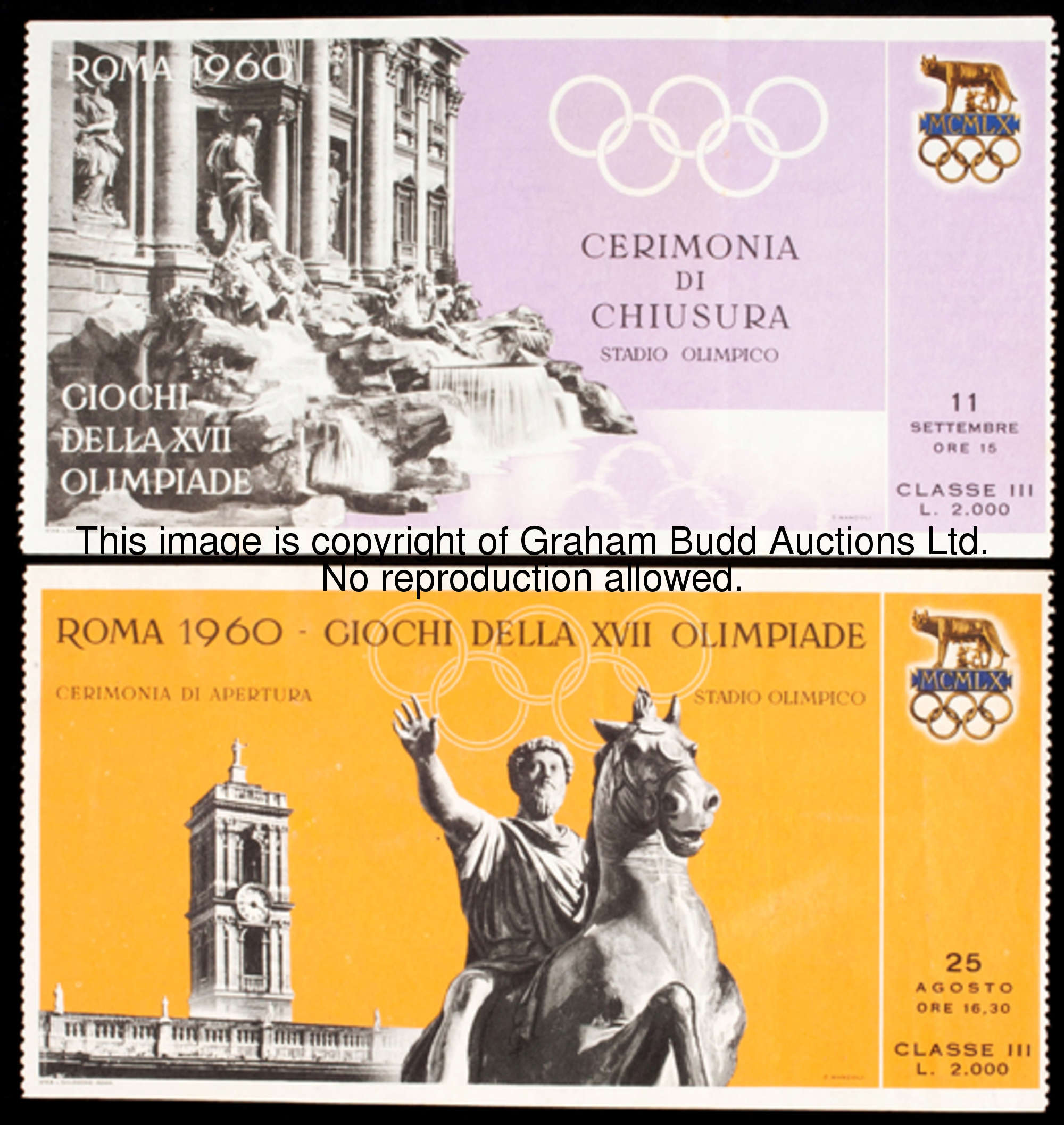 Tickets for the Opening and Closing Ceremonies of the 1960 Rome Olympic Games (2) 