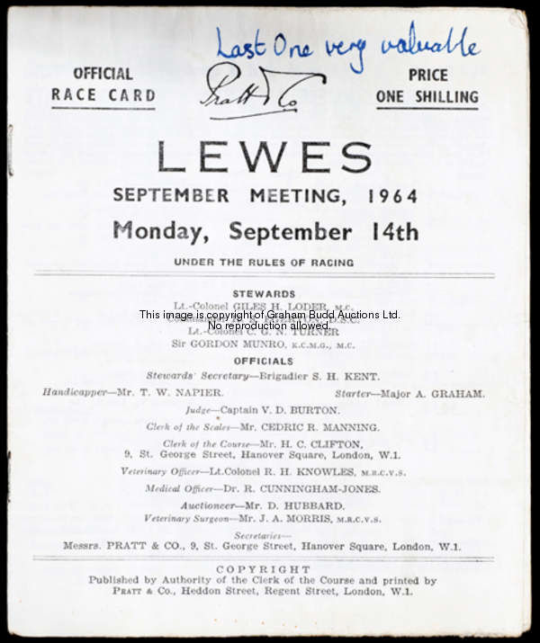 A racecard for the final meeting at Lewes 14th September 1964,  The meeting and the history of the r...