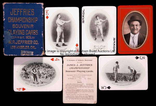 Jeffries Championship Souvenir Playing Cards, copyrighted in 1909 by W.P. Jeffries Co., Los Angeles,...