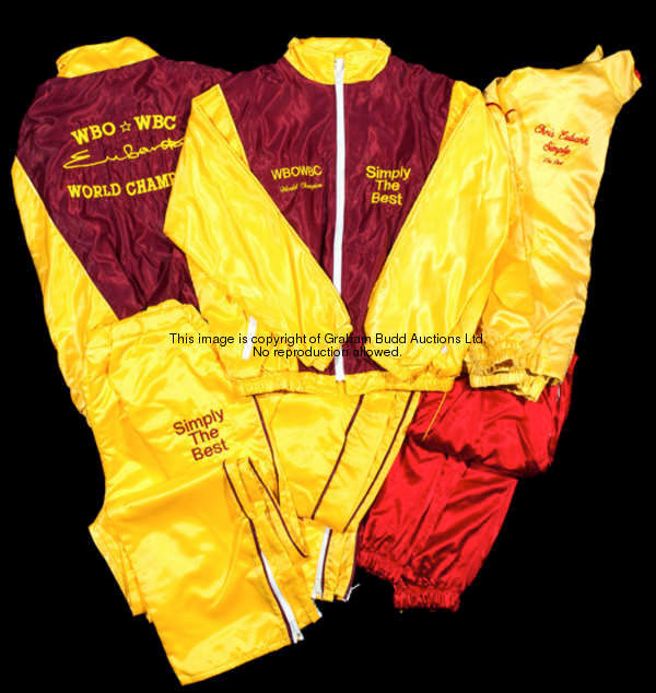 A group of three promotional jackets of the World Champion boxer Chris Eubank, bomber jacket styling...