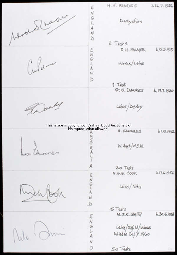 A collection of 528 cricketers' autographs, all uniformly collected on pre-prepared white card, sign...