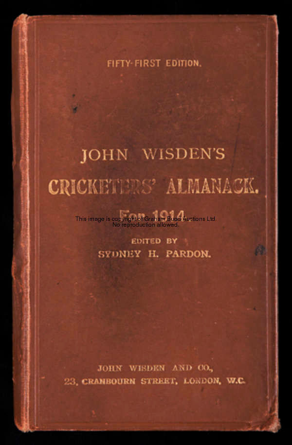 John Wisden's Cricketers' Almanack 1914 original hardback, covers a little worn, loose at spine