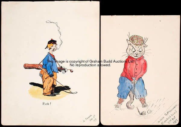 Two golf caricatures by the artists Jessie S. McKechnie and George Fraser, the first artist's work i...